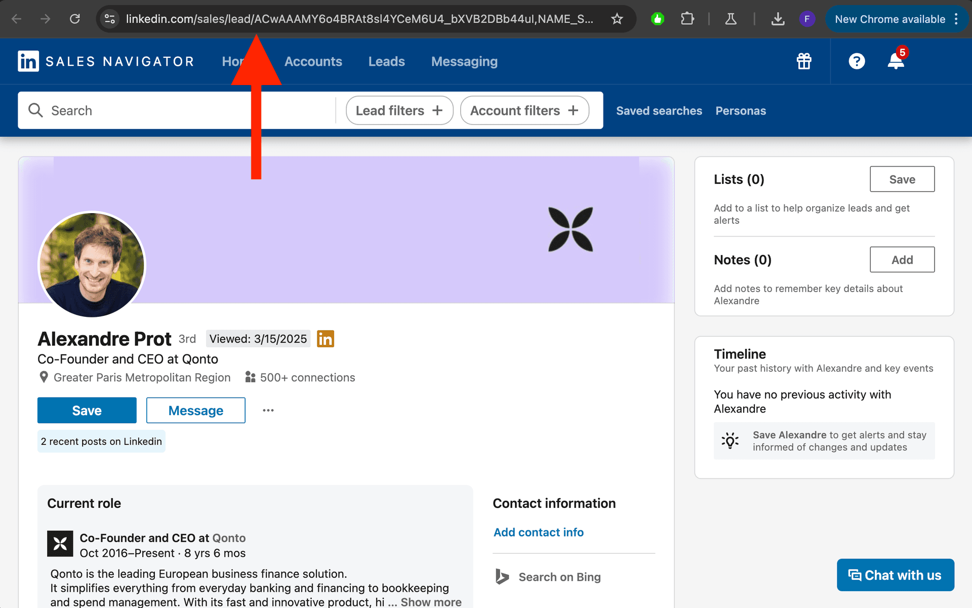 Example of Sales Navigator URL