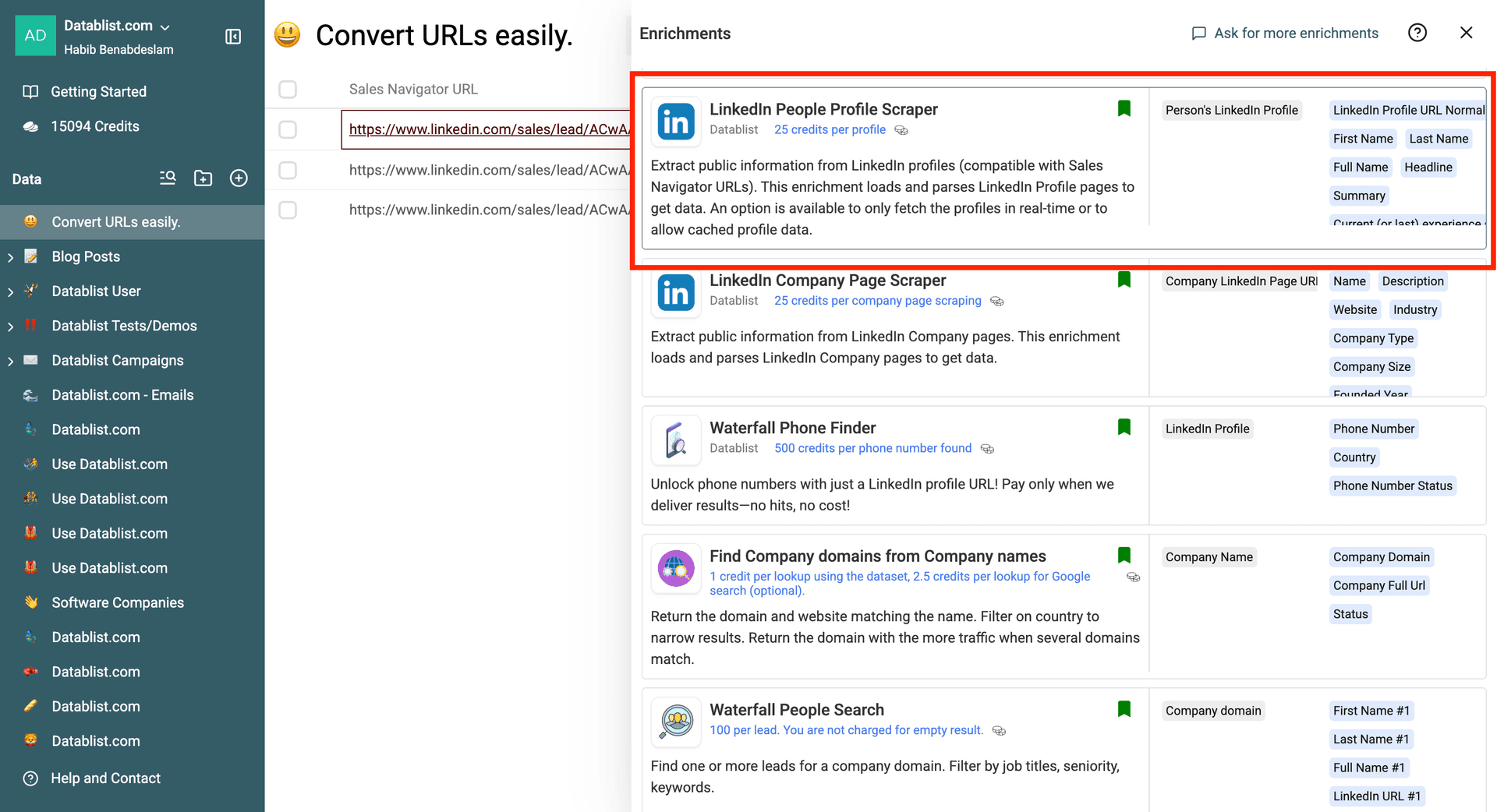 The LinkedIn Profile Scraper in Datablist
