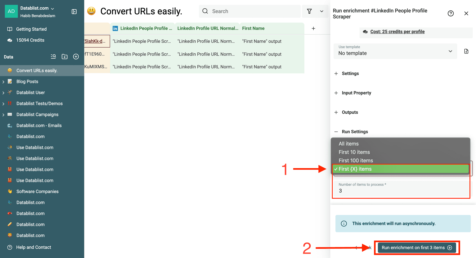 Run on specified items