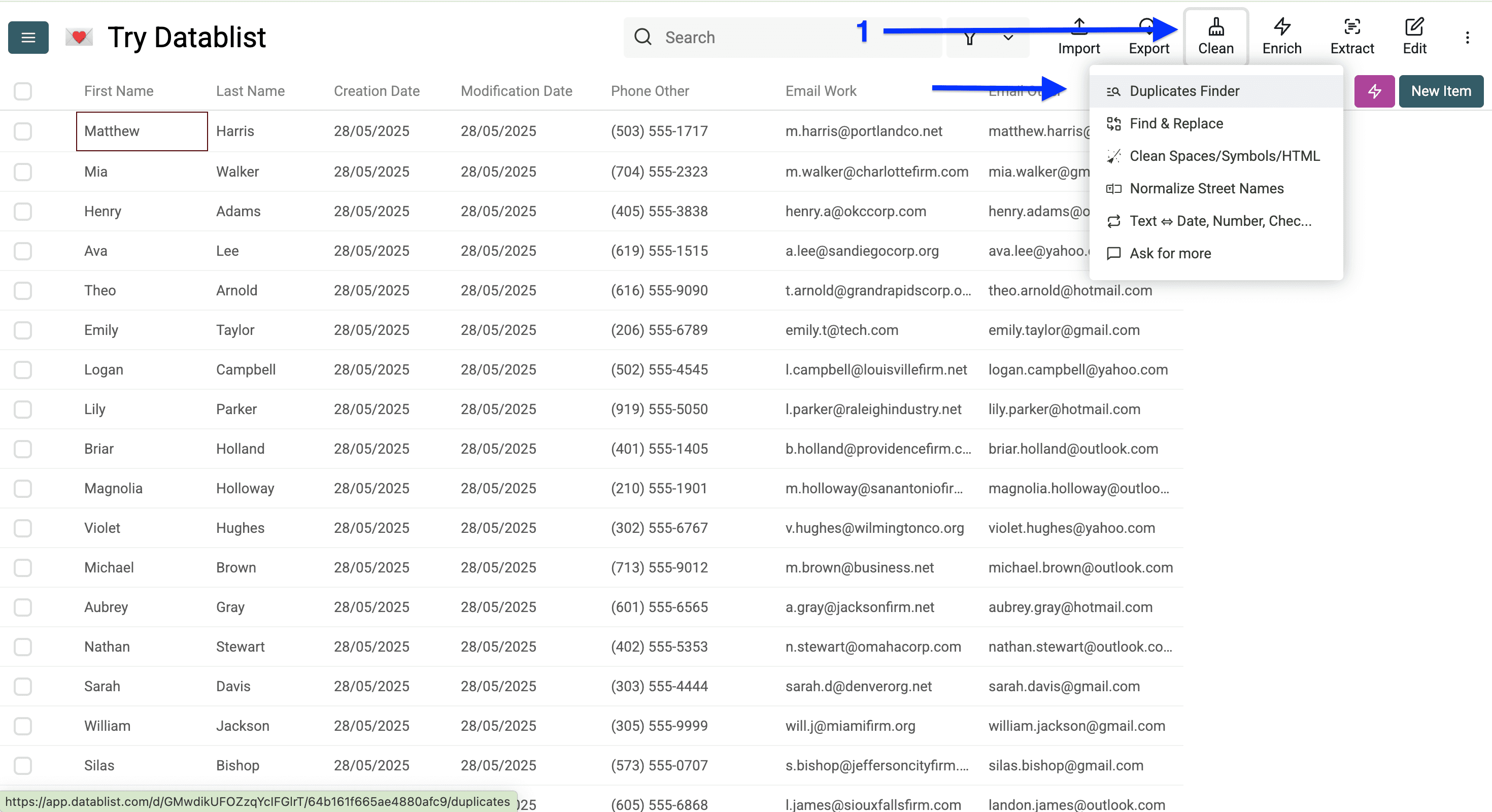 Datablist collection view and start of the deduplication process