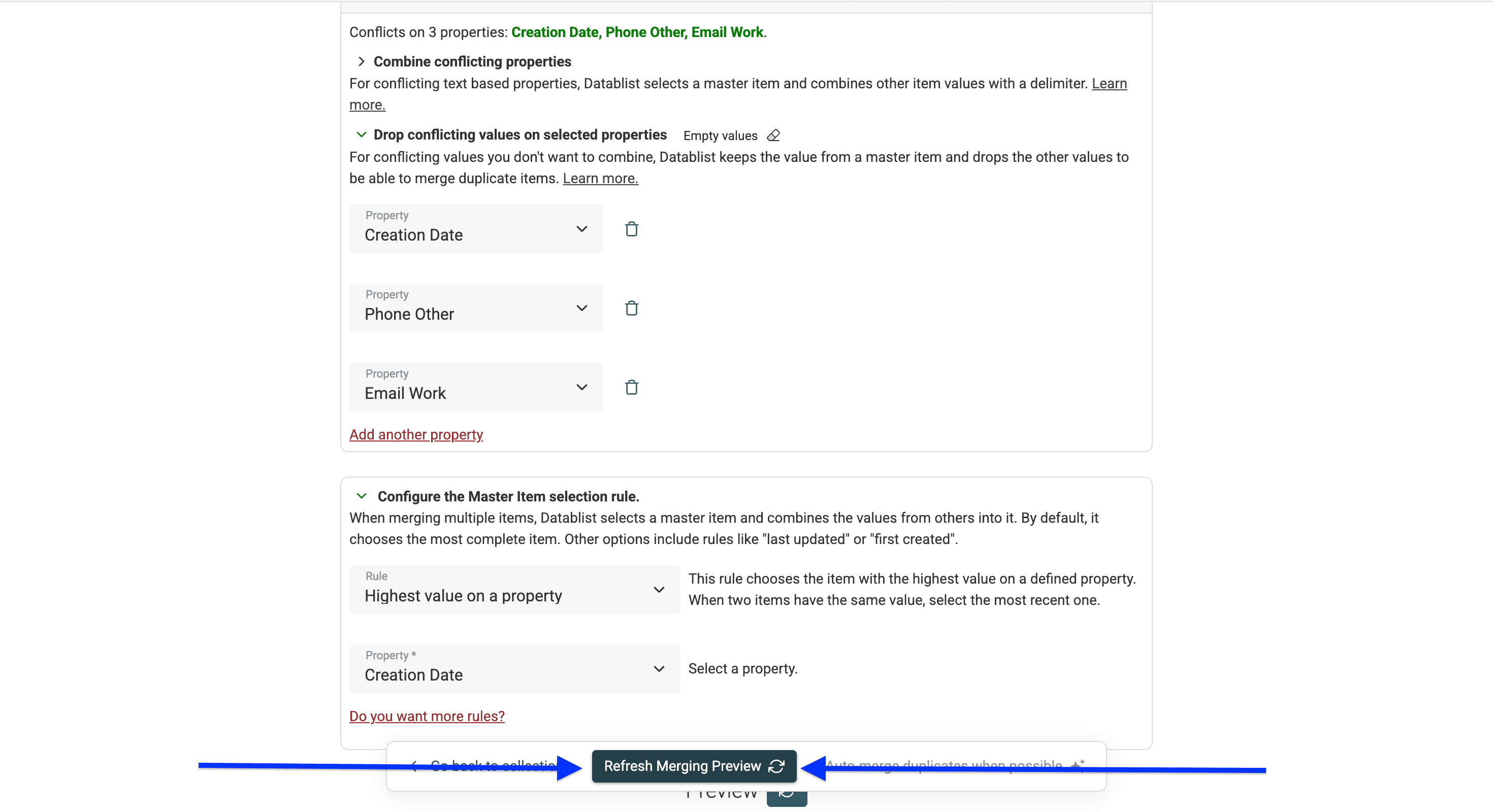Configured deduplication settings for Apple contacts in Datablist