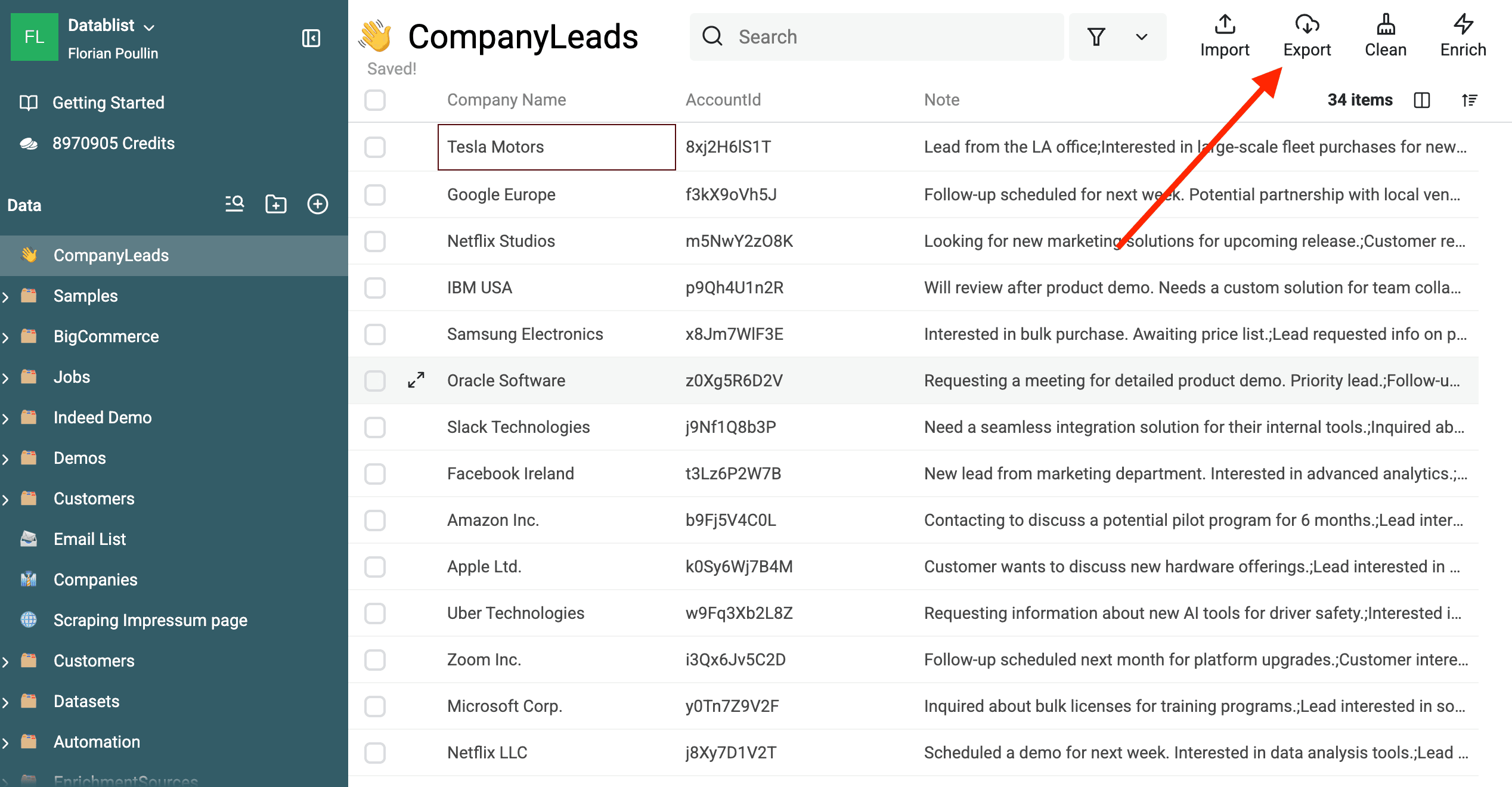 Export the Cleaned List
