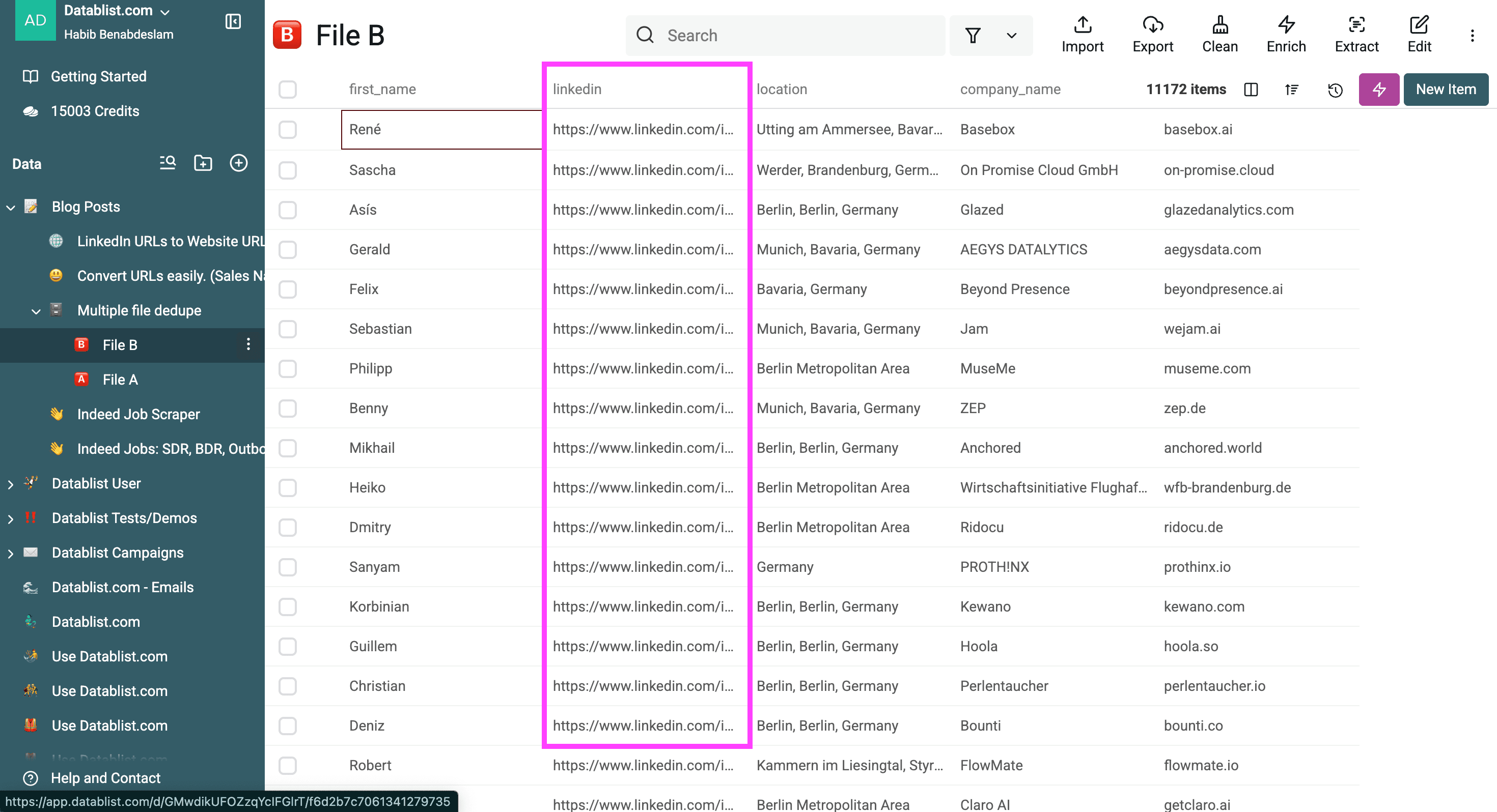 File B to deduplicate across File A
