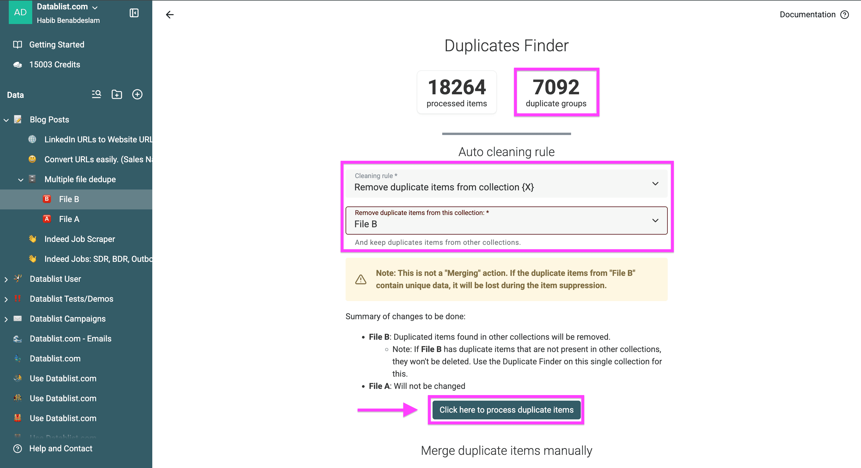 Cleaning rules set up
