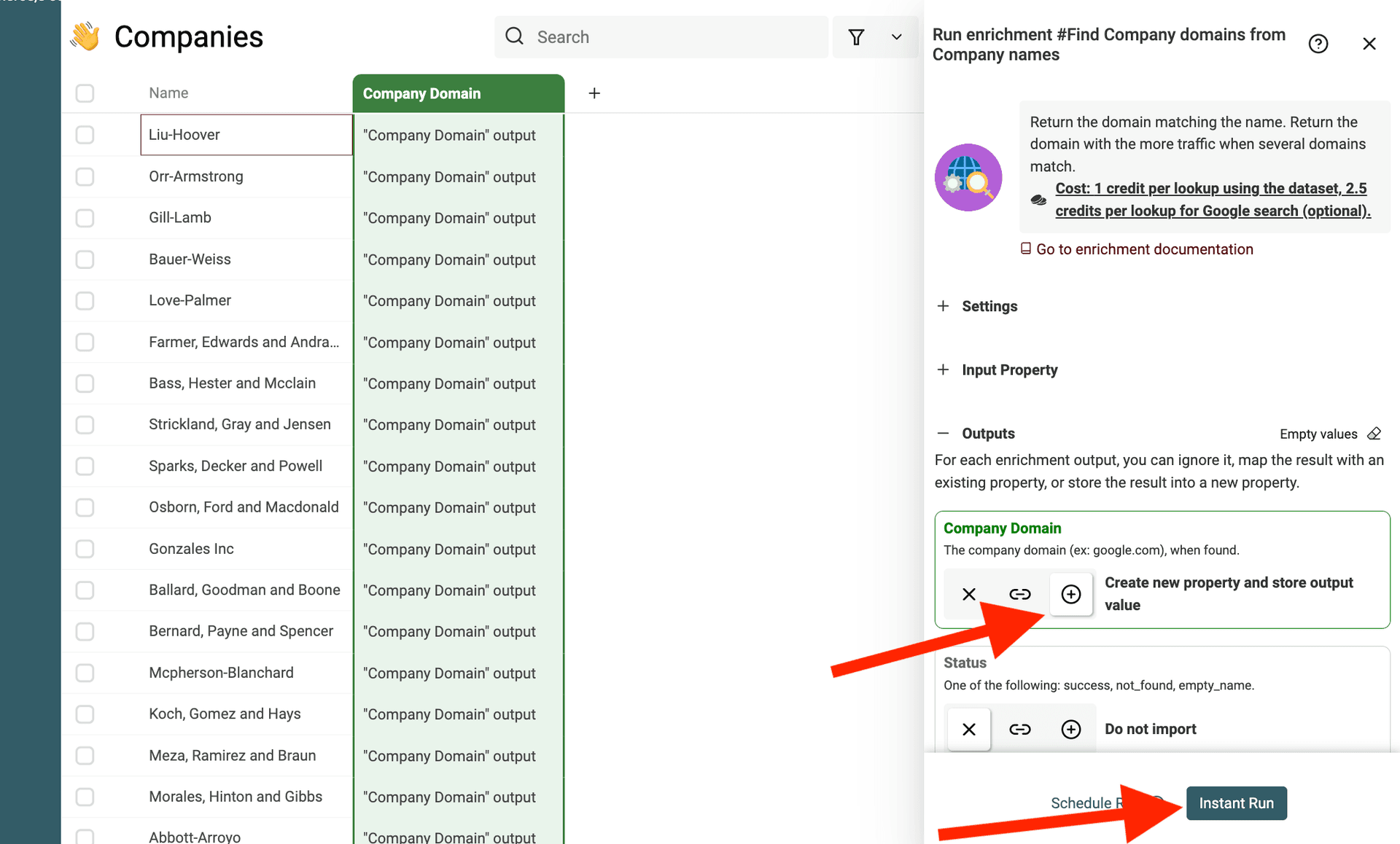 Configure the enrichment. Select the input property