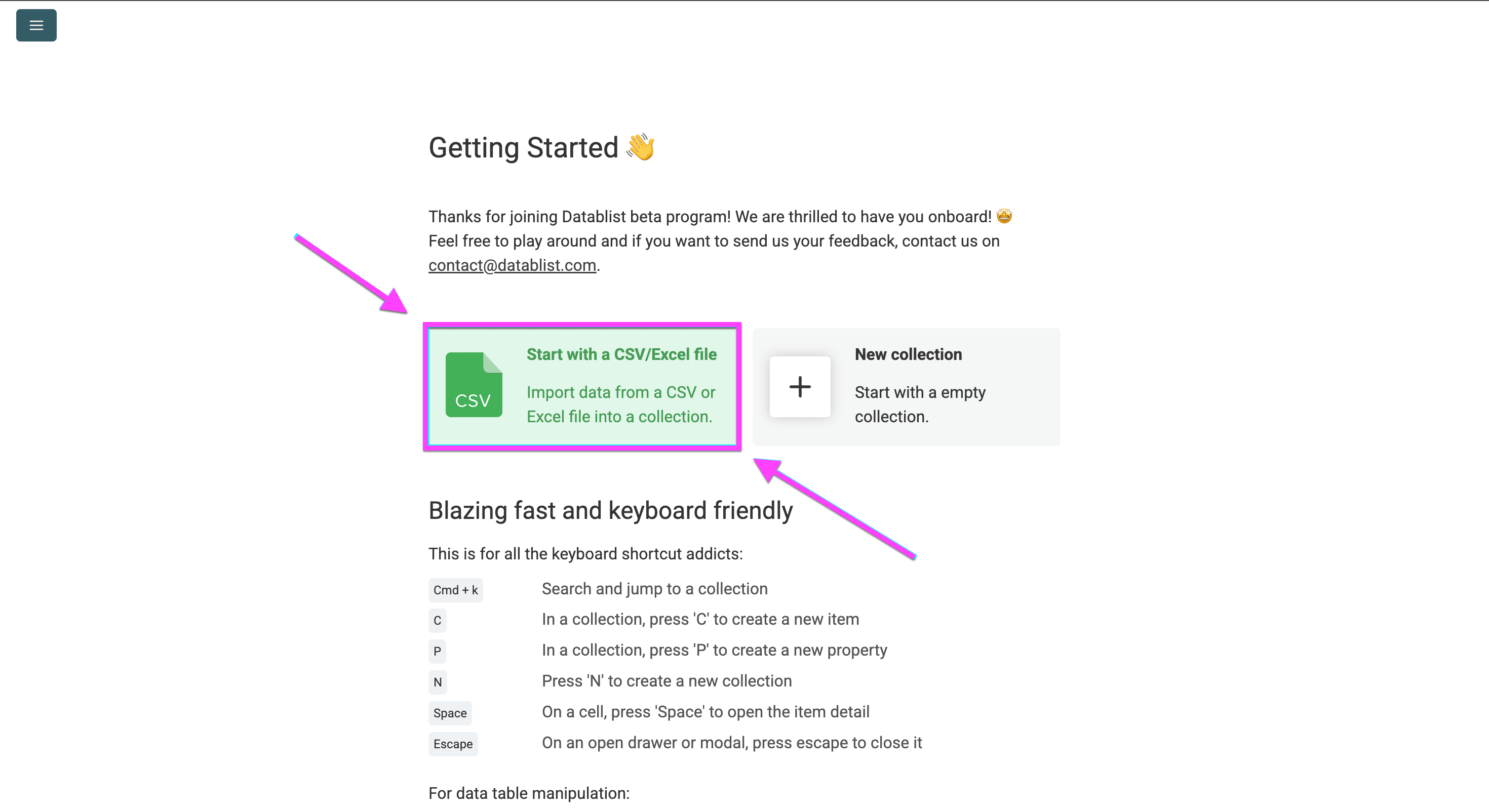 Here’s where you import you Excel or CSV