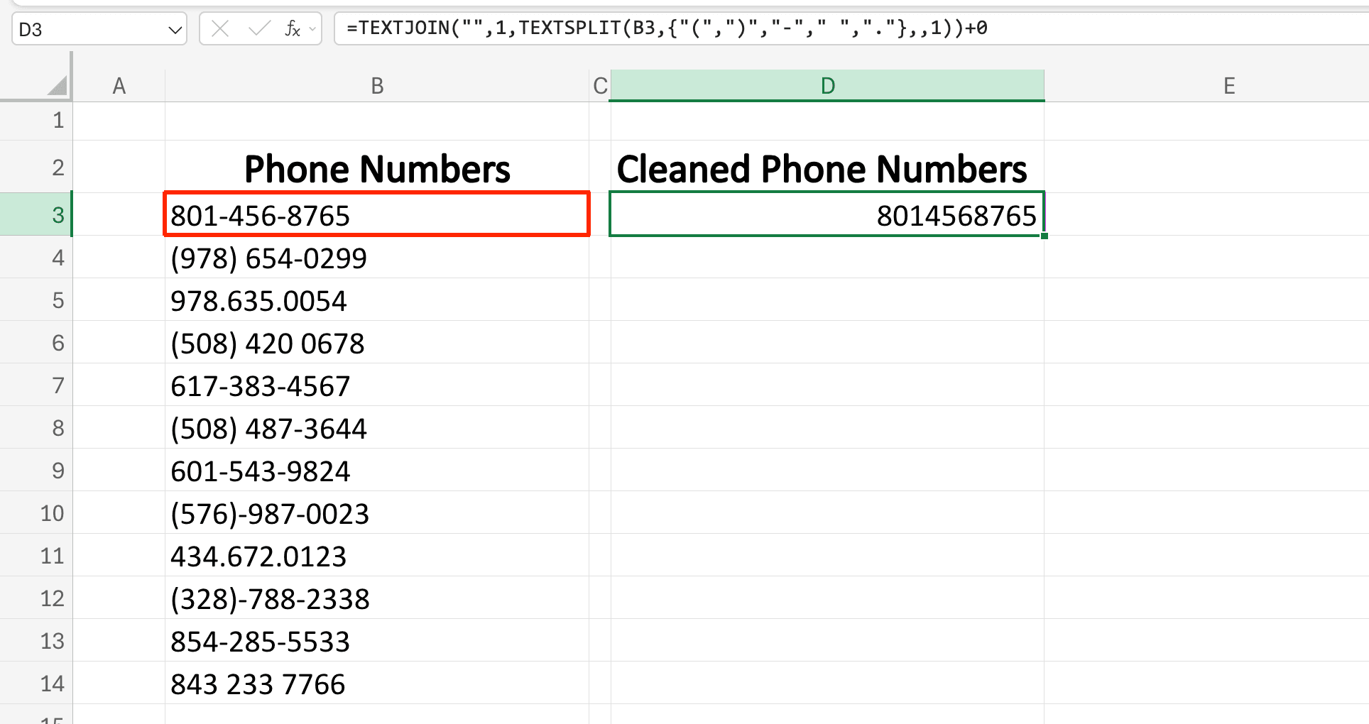 Cleaned phone number