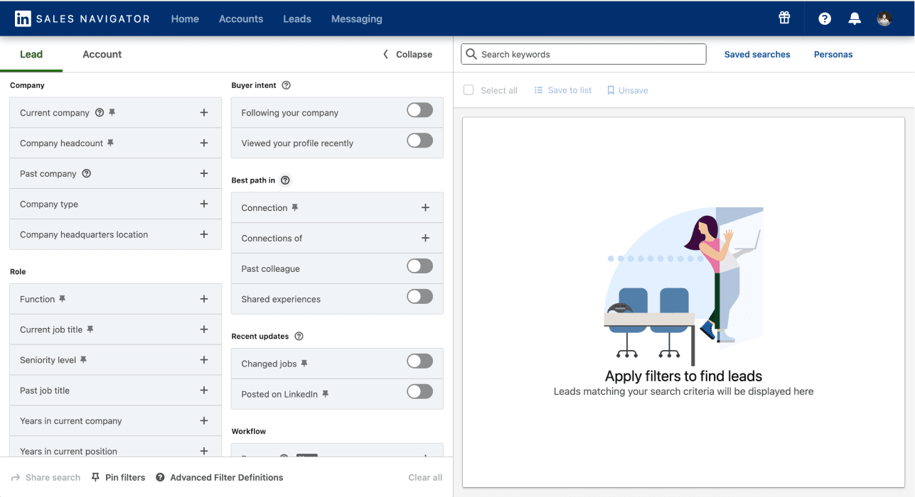 How To Export Sales Navigator Leads - Expanded Filter View