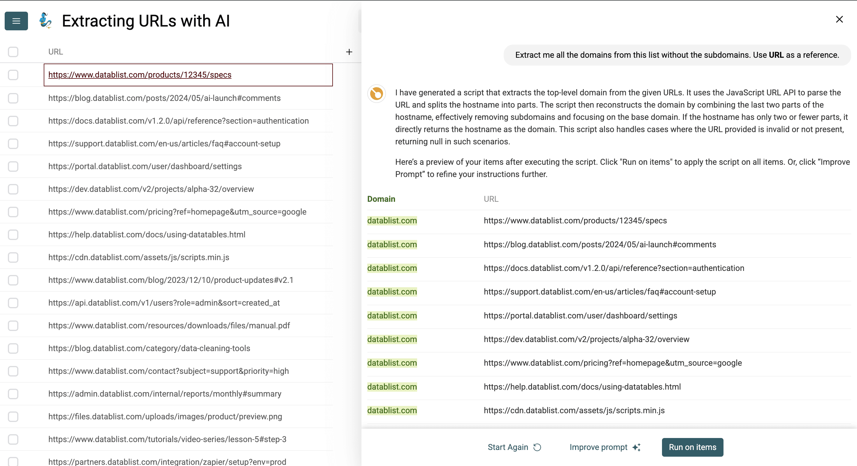 AI-generated preview of the extracted domains from my URL list