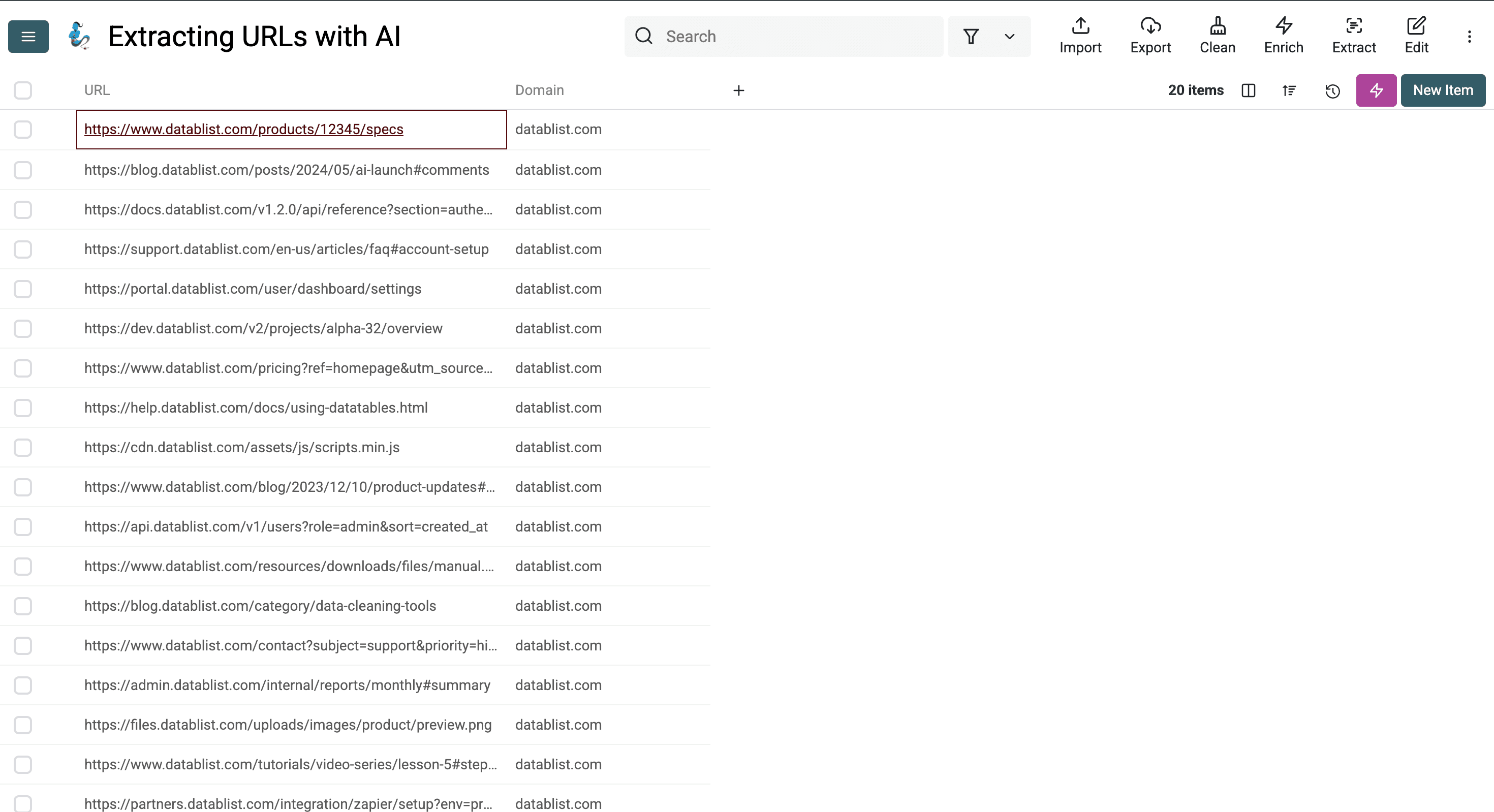 Extracted list of domain names from complex structured URLs