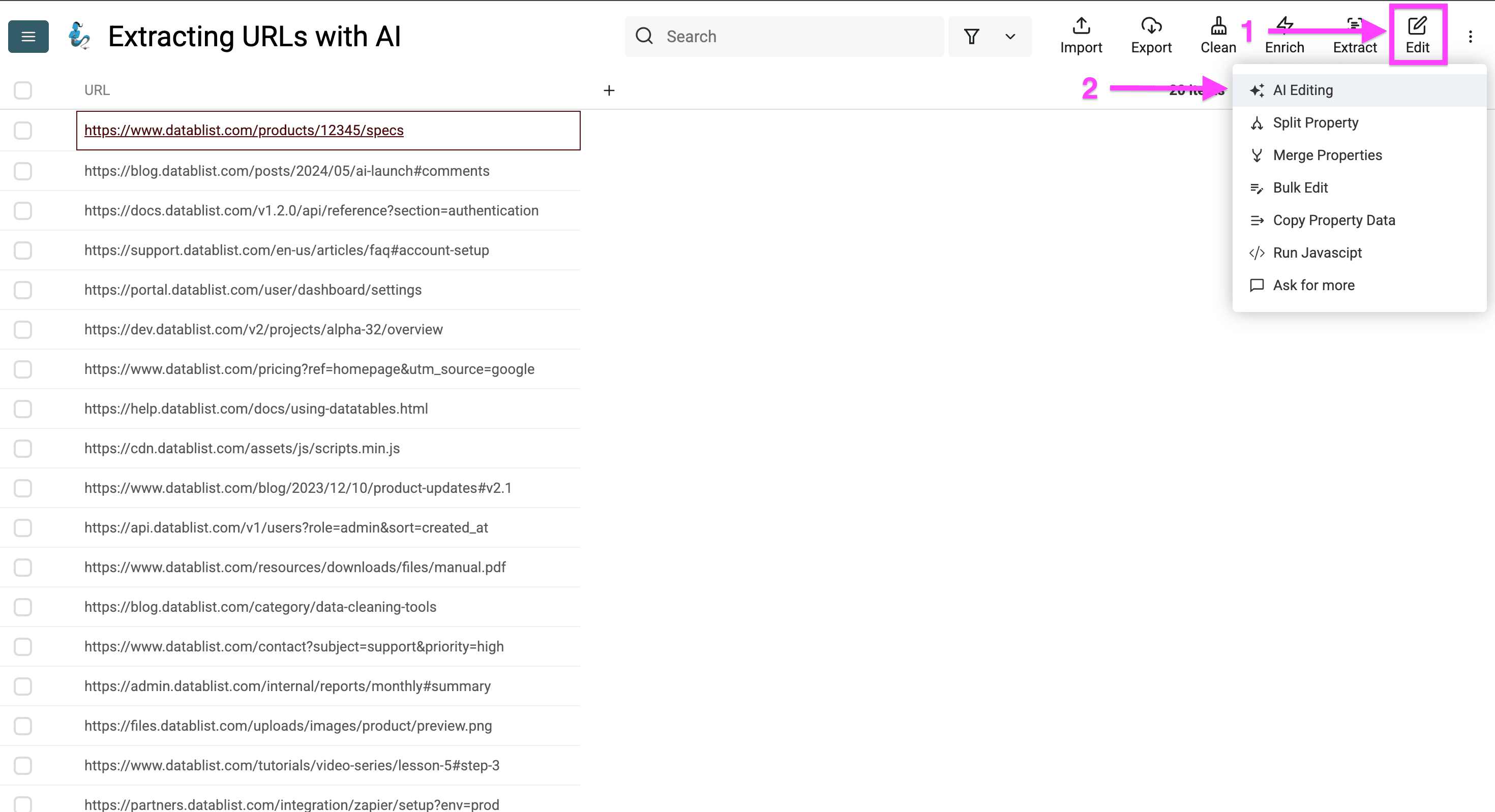 Datablist’s user interface and editing features