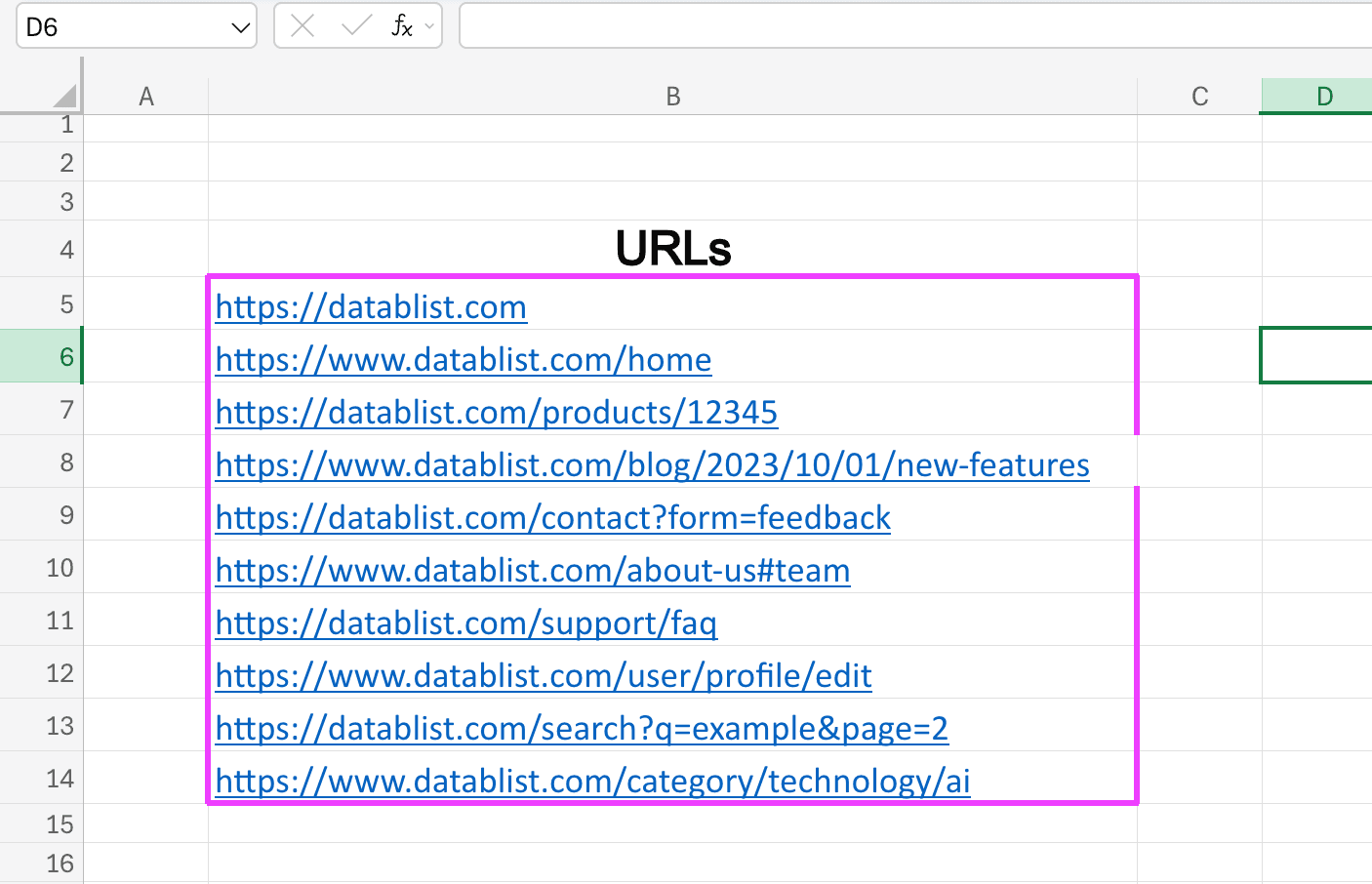 My URL list where I want to extract the domains from
