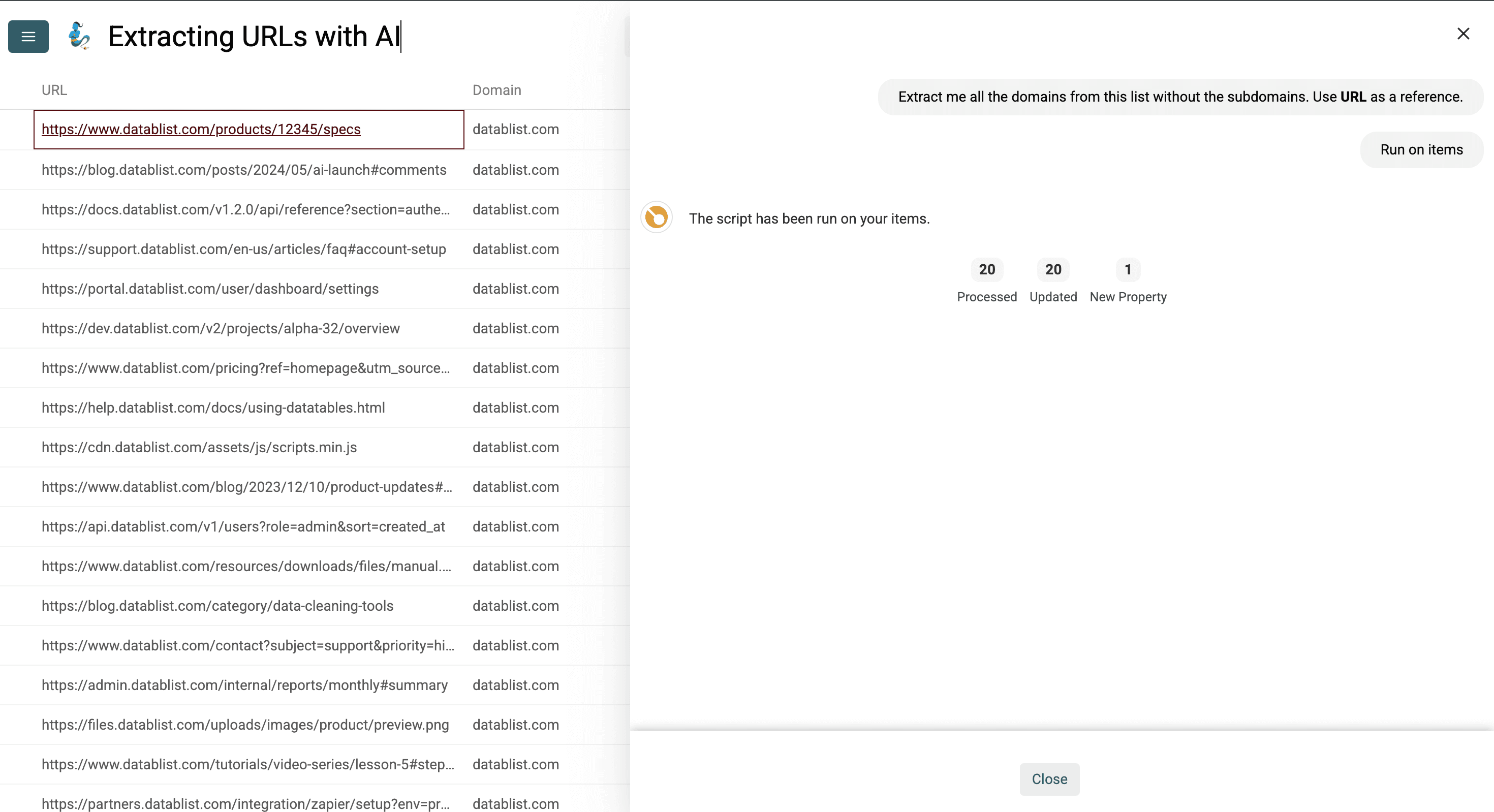 Run script to extract all domains from my URLs