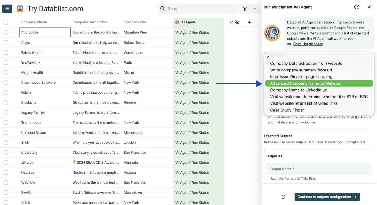 Three Methods Find Websites From Company Names - AI Agent Settings