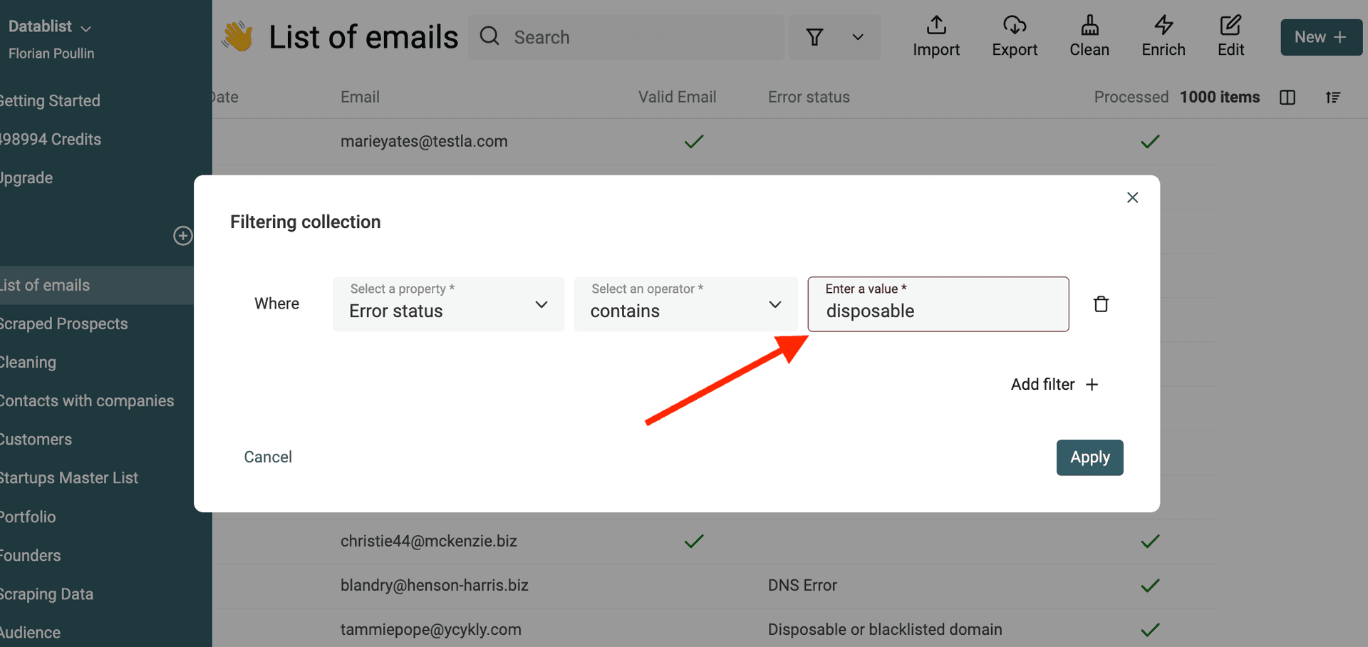 Add a filter on the Error Status