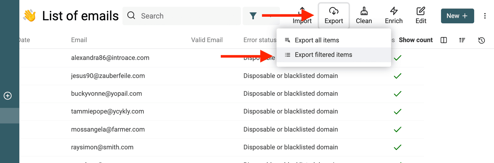 Export filtered results
