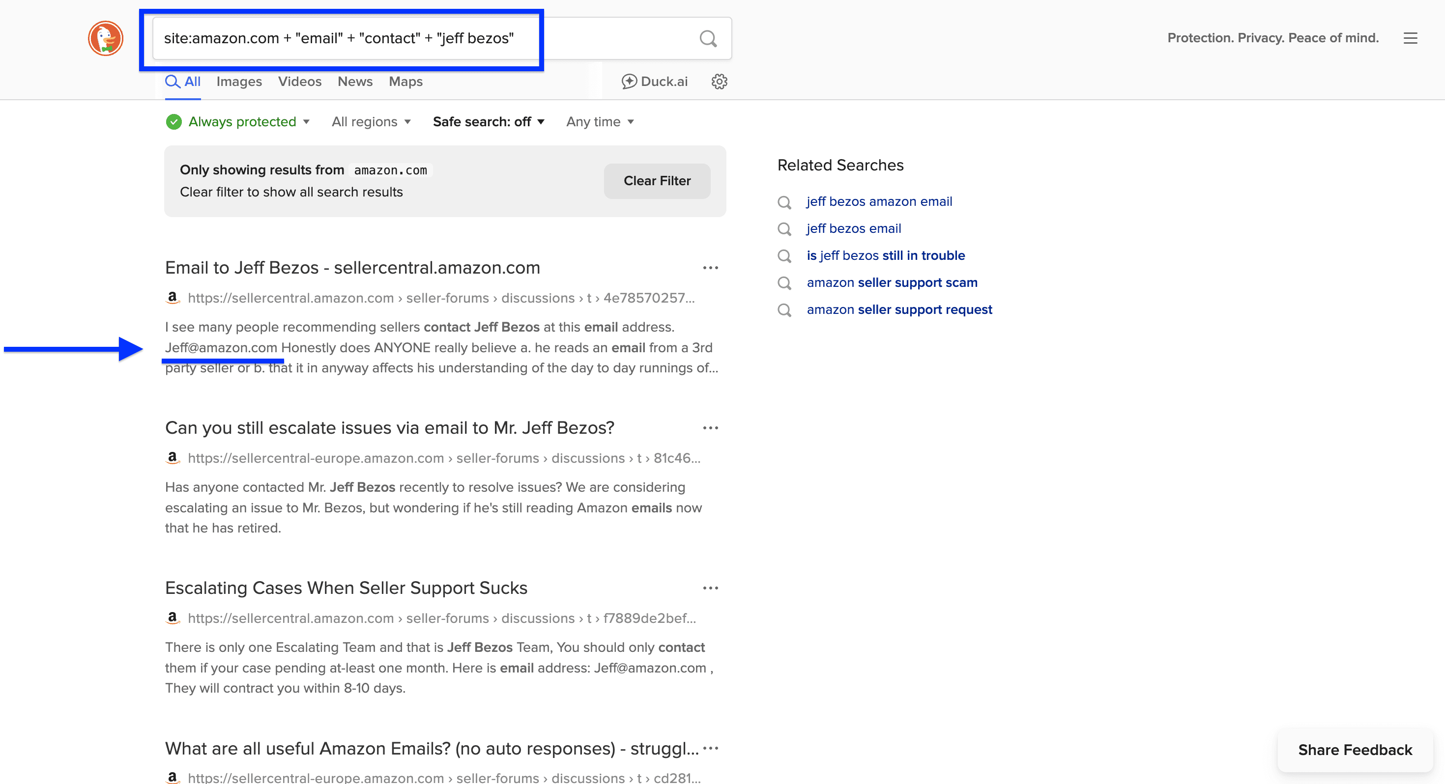 Using DuckDuckGo to find emails