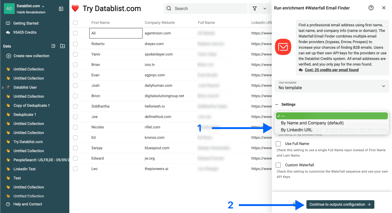 Waterfall Email Enrichment Settings