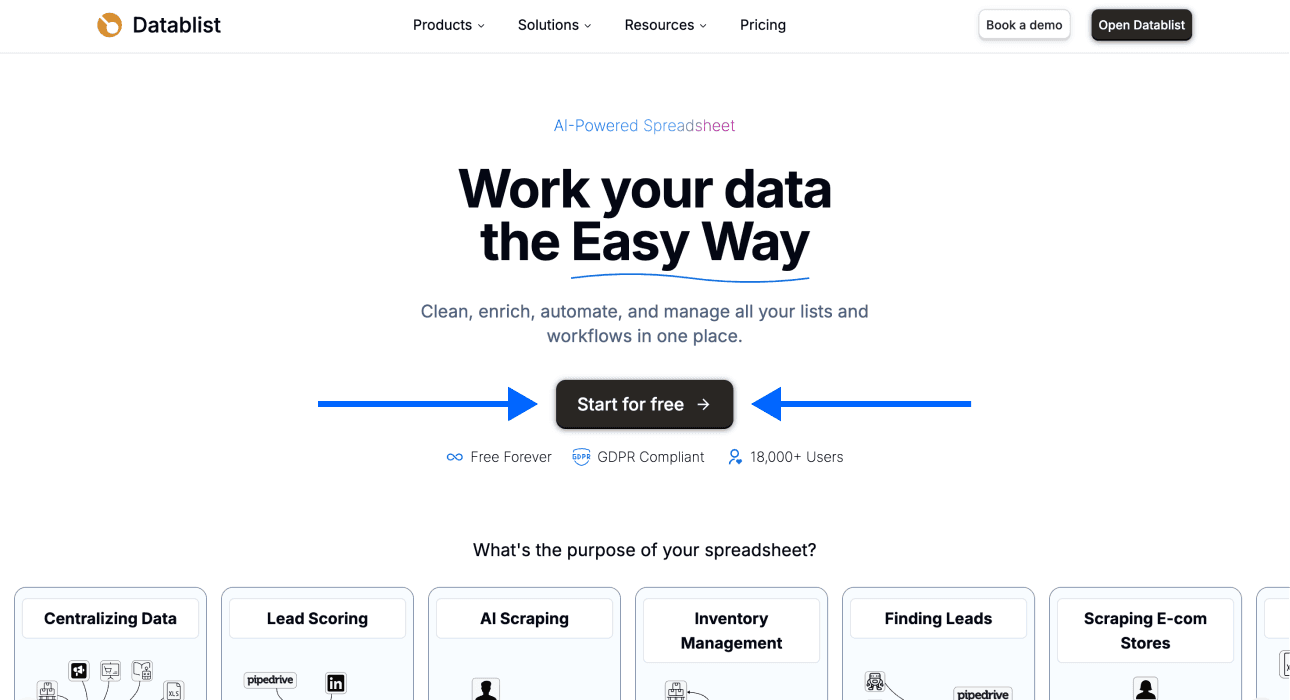 Datablist’s home page