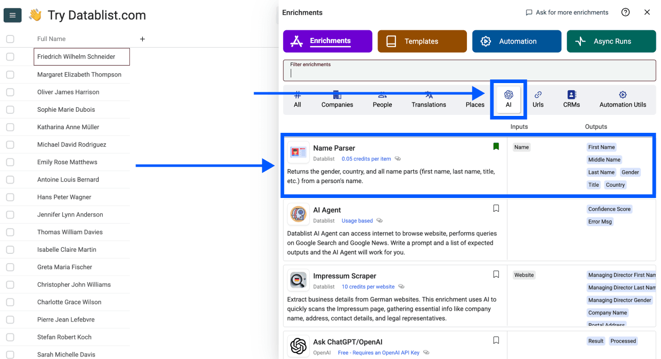 Find Gender By Name - Datablist Enrichment Library