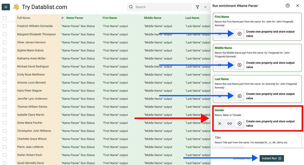 Find Gender By Name - Outputs Configuration