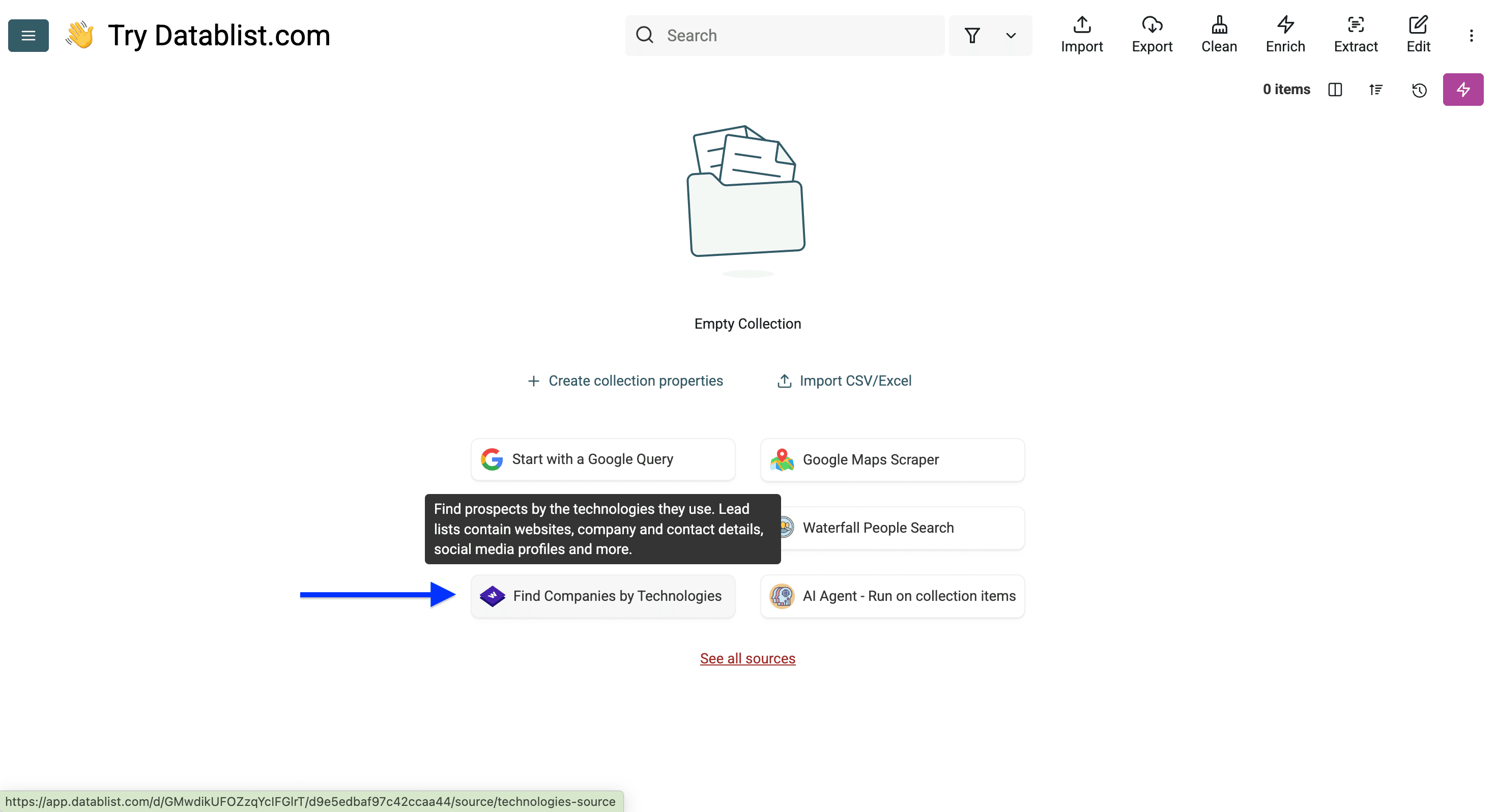 Datablist’s Technology Finder