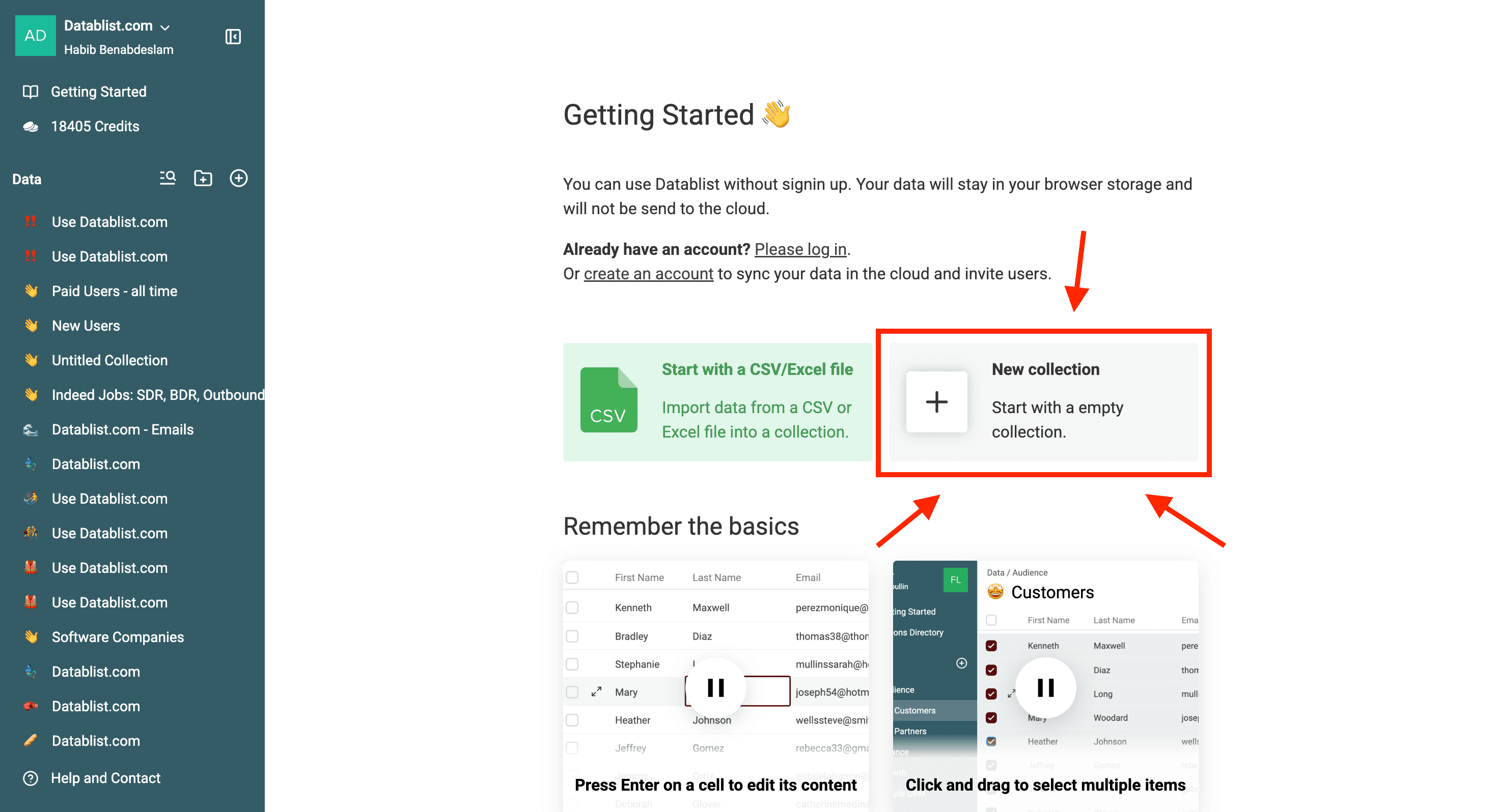 Datablist’s welcome page