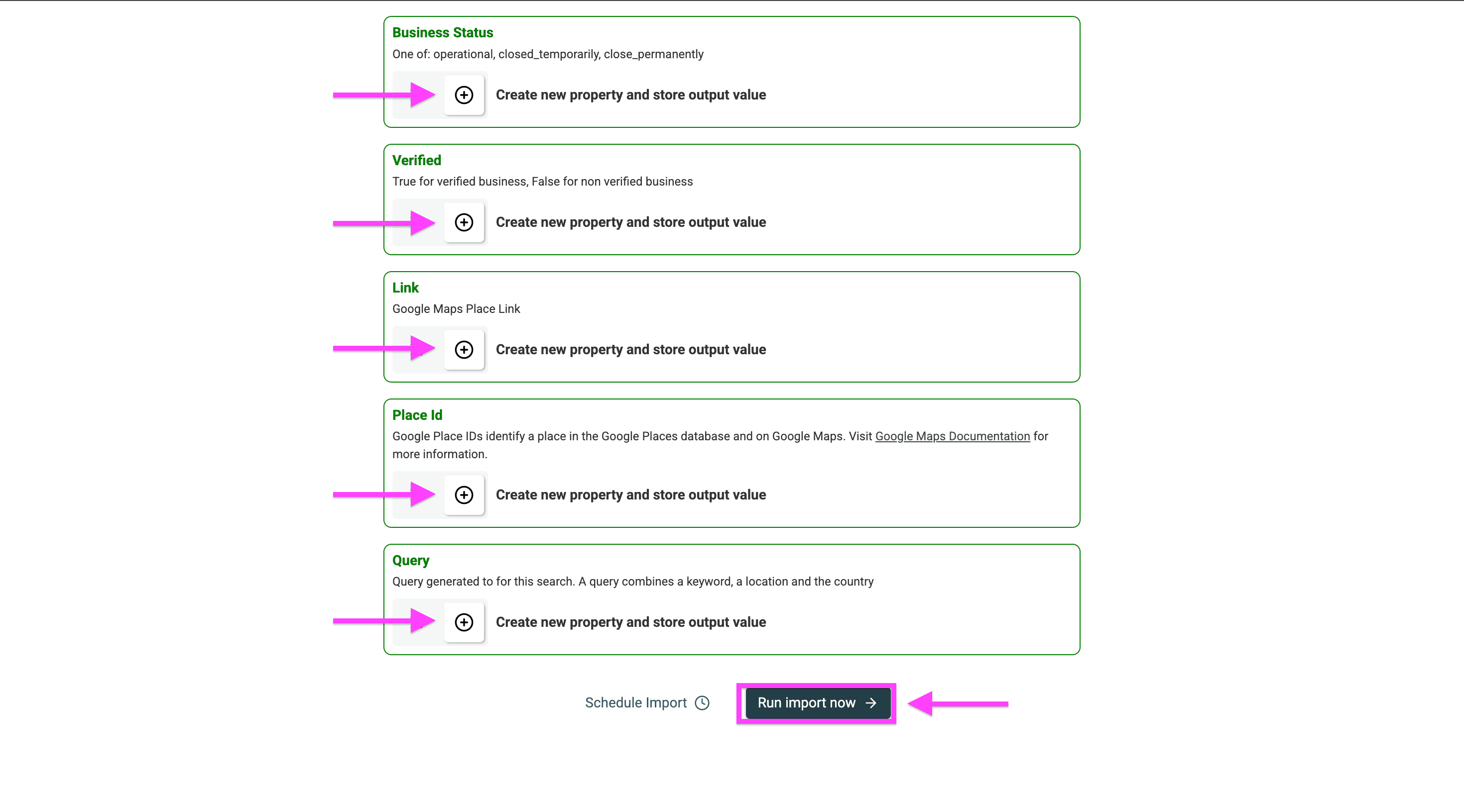 You don’t have to import every output field, choose those which are important to you