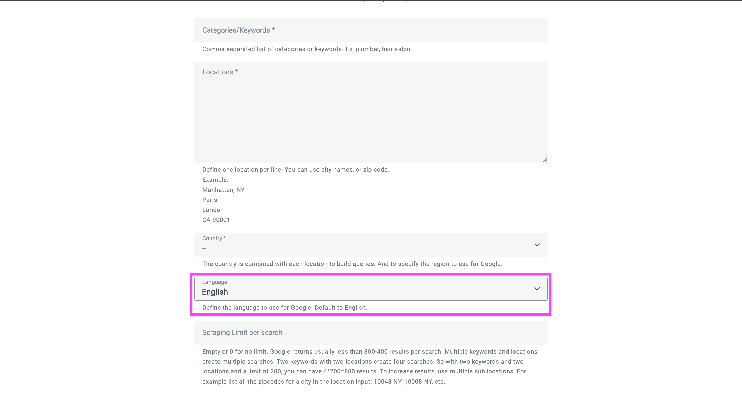 Choosing the language is very important since it’ll increase your scraping success