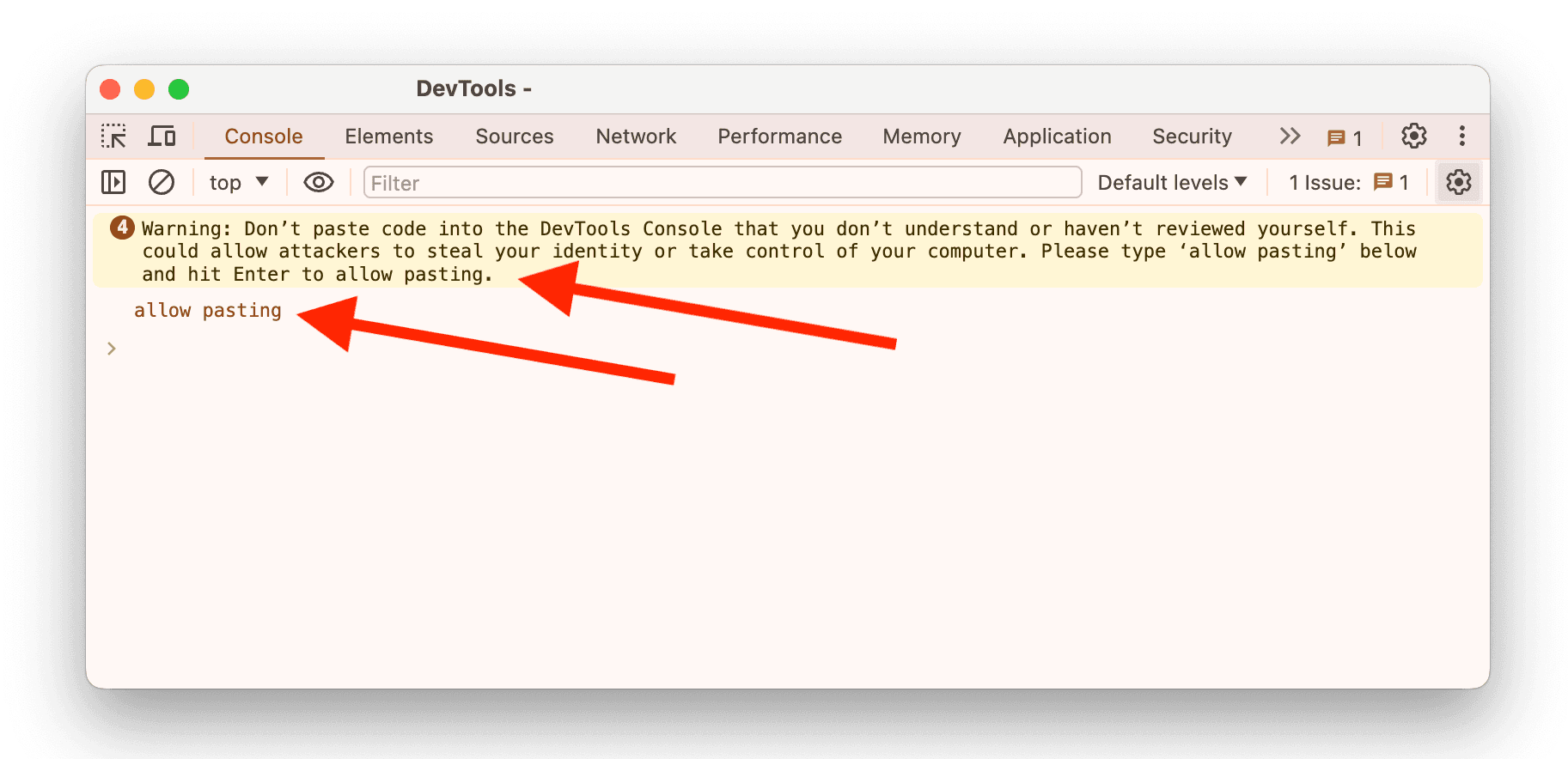 Advertencia de la consola de Chrome