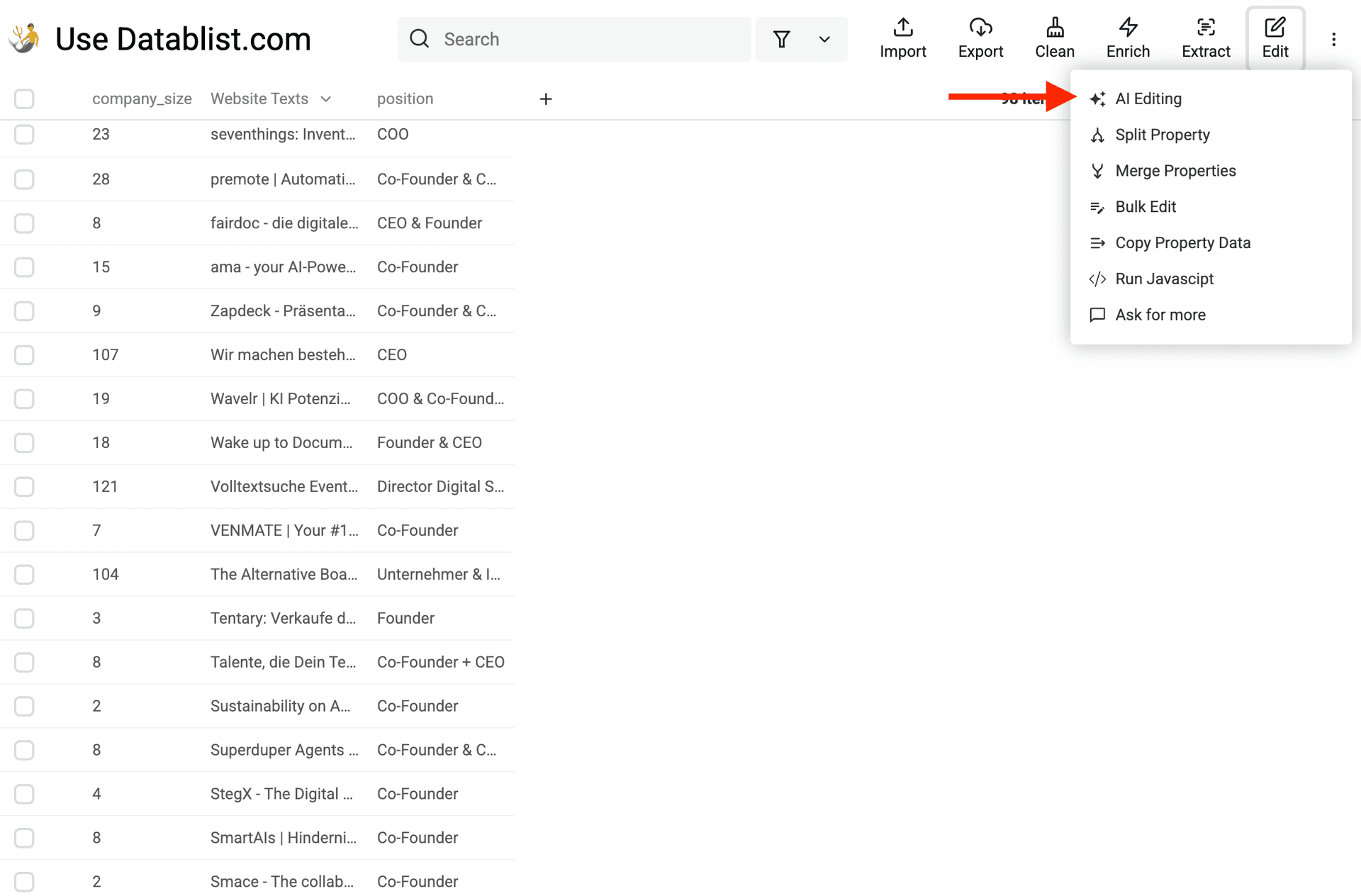 Open AI Editing with Edit -> AI Editing