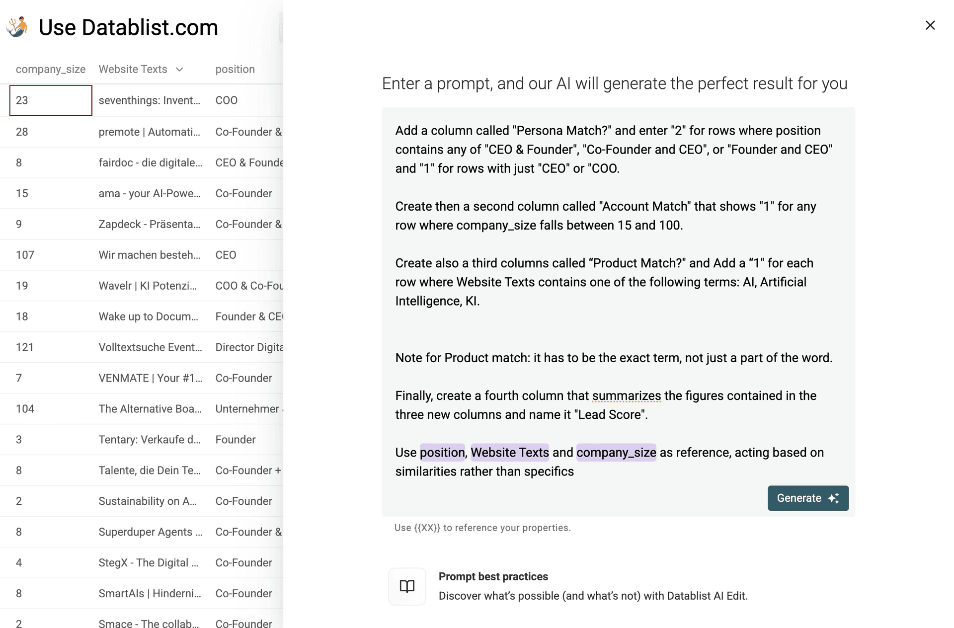 Prompt for Lead Scoring with AI.