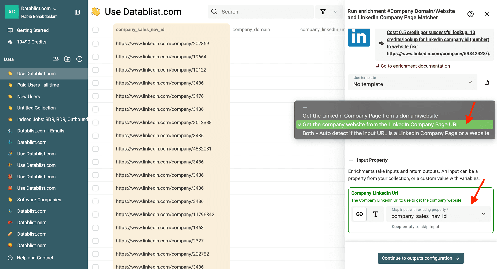 "Matching Type" option and configuring the input property