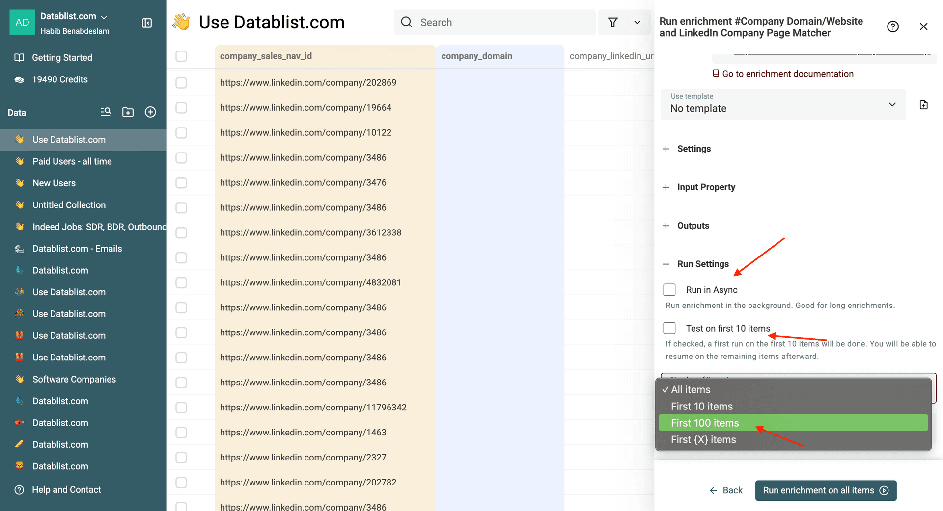Configure run settings