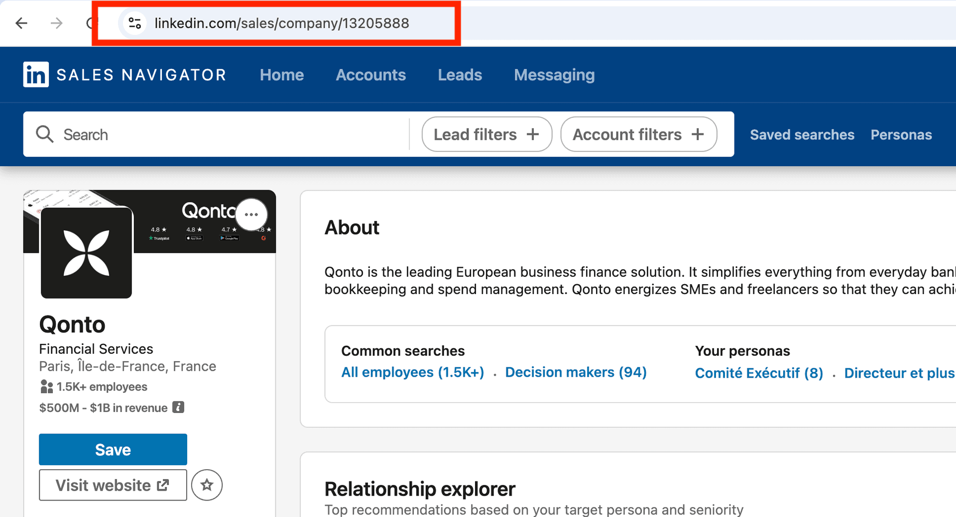 LinkedIn Sales Nav Company URL