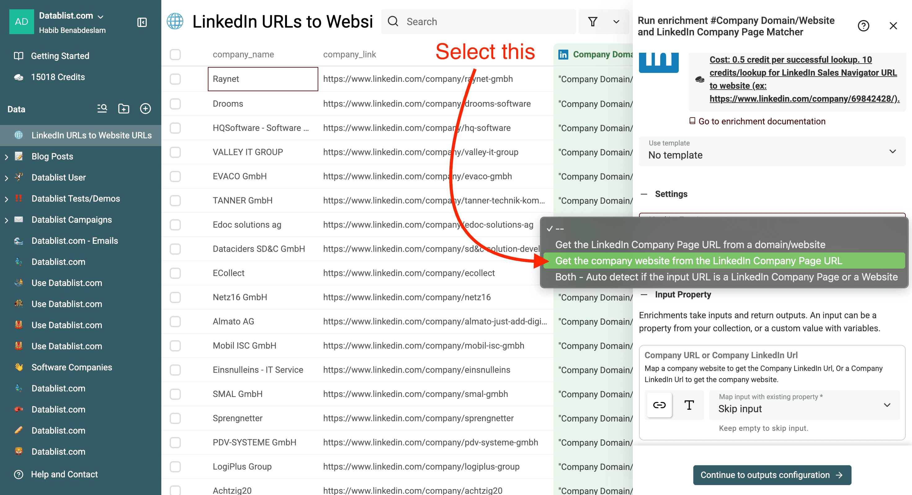 Get Website URLs From LinkedIn Company Pages - Enrichment settings
