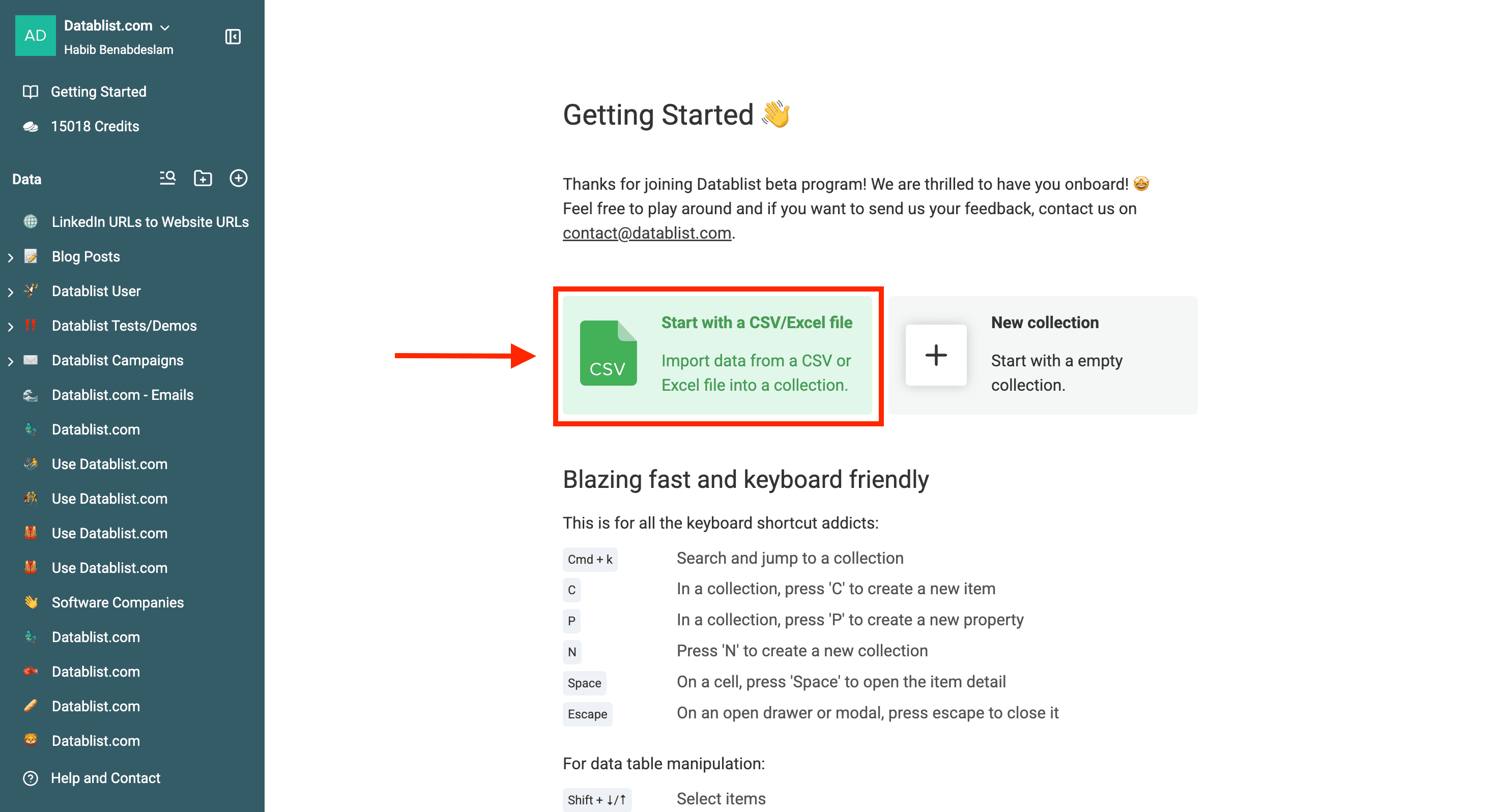 Datablist’s getting started page