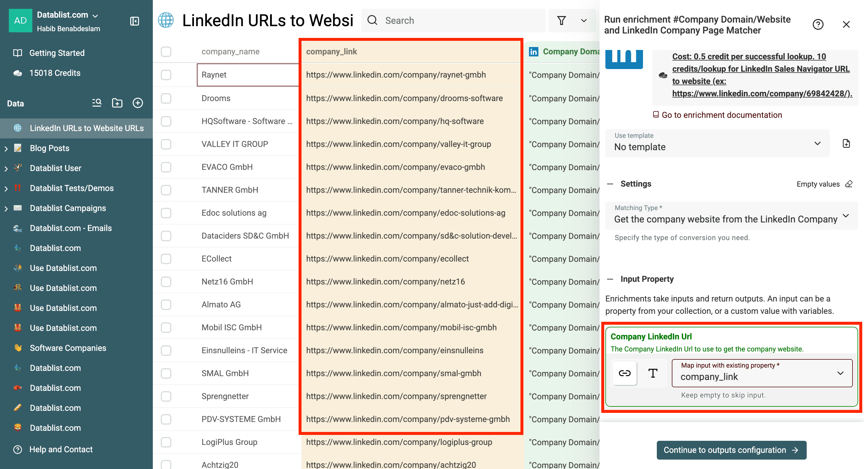 Get Website URLs From LinkedIn Company Pages - Input property