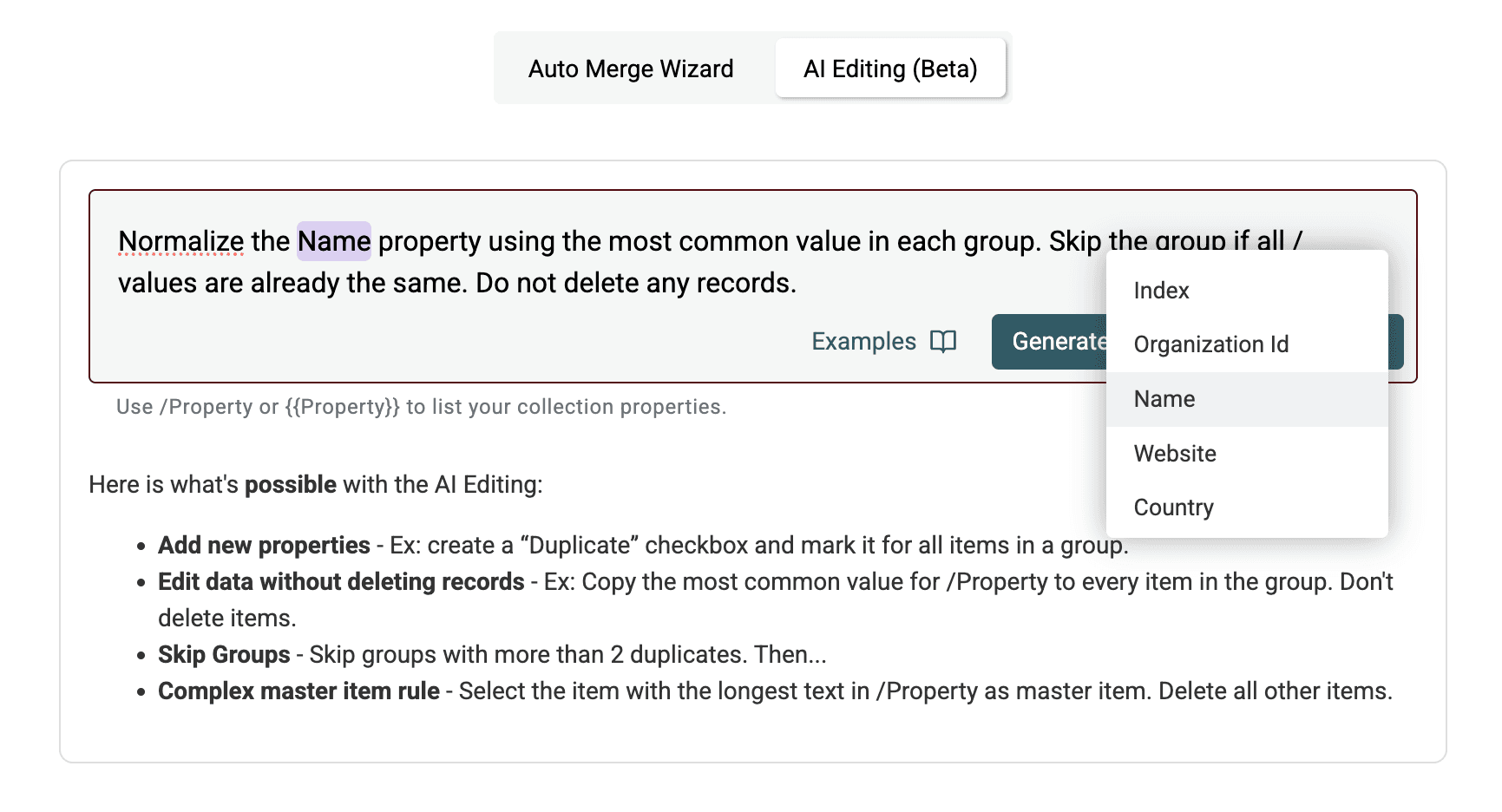 Use /PropertyName syntax to select the target property in the prompt
