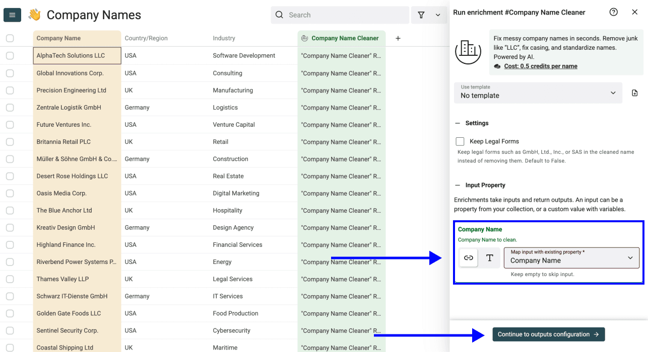 How To Normalize Company Names For Cold Outreach - Inputs Configuration