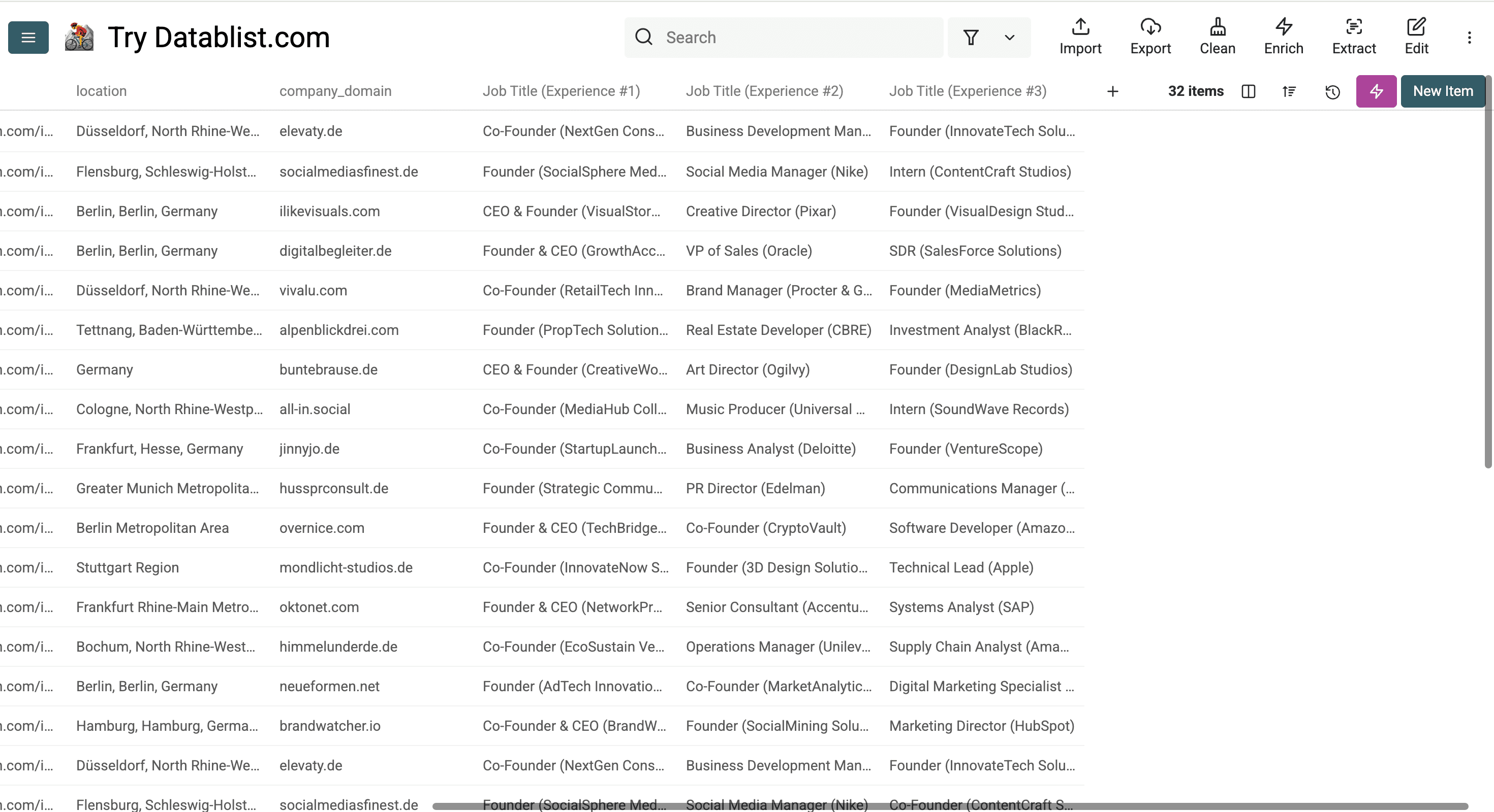 Scraped LinkedIn profiles