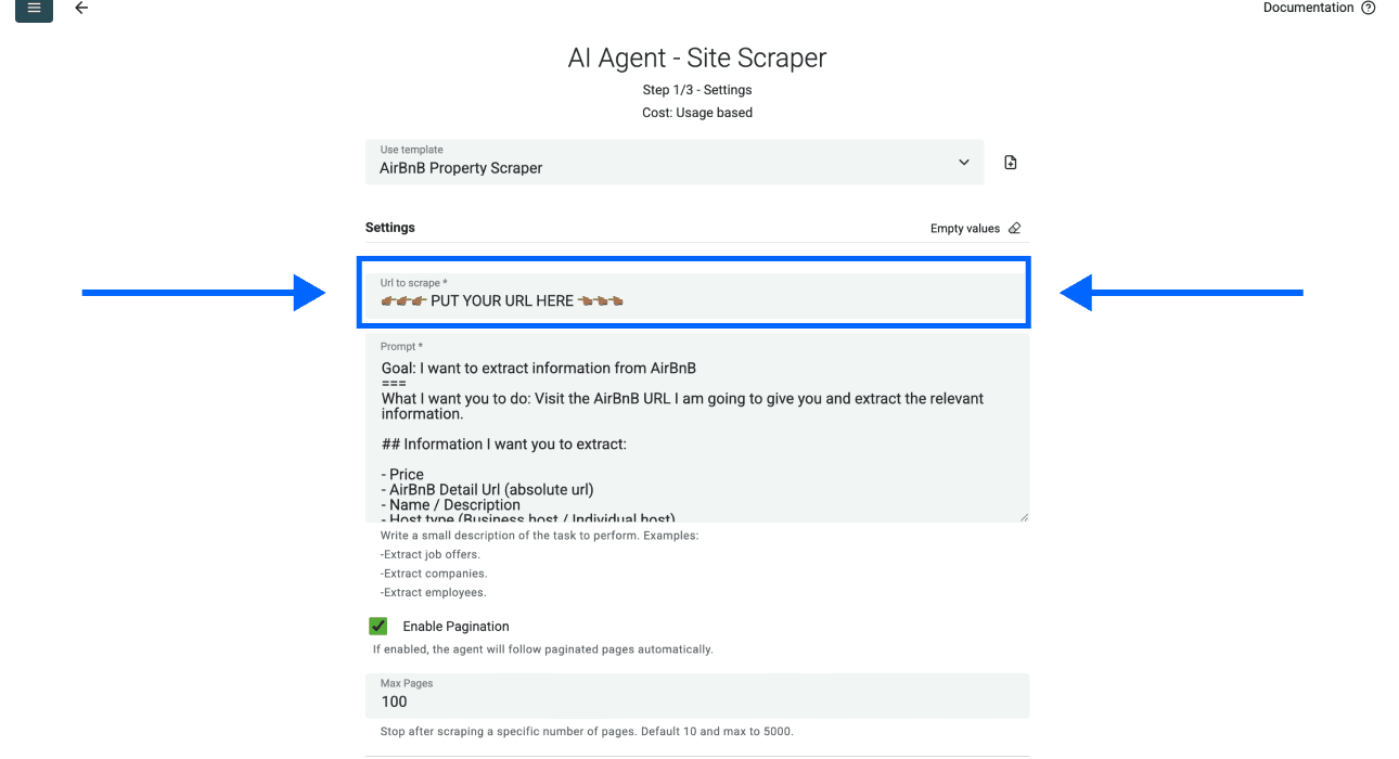 AirBnB Scraper, URL field