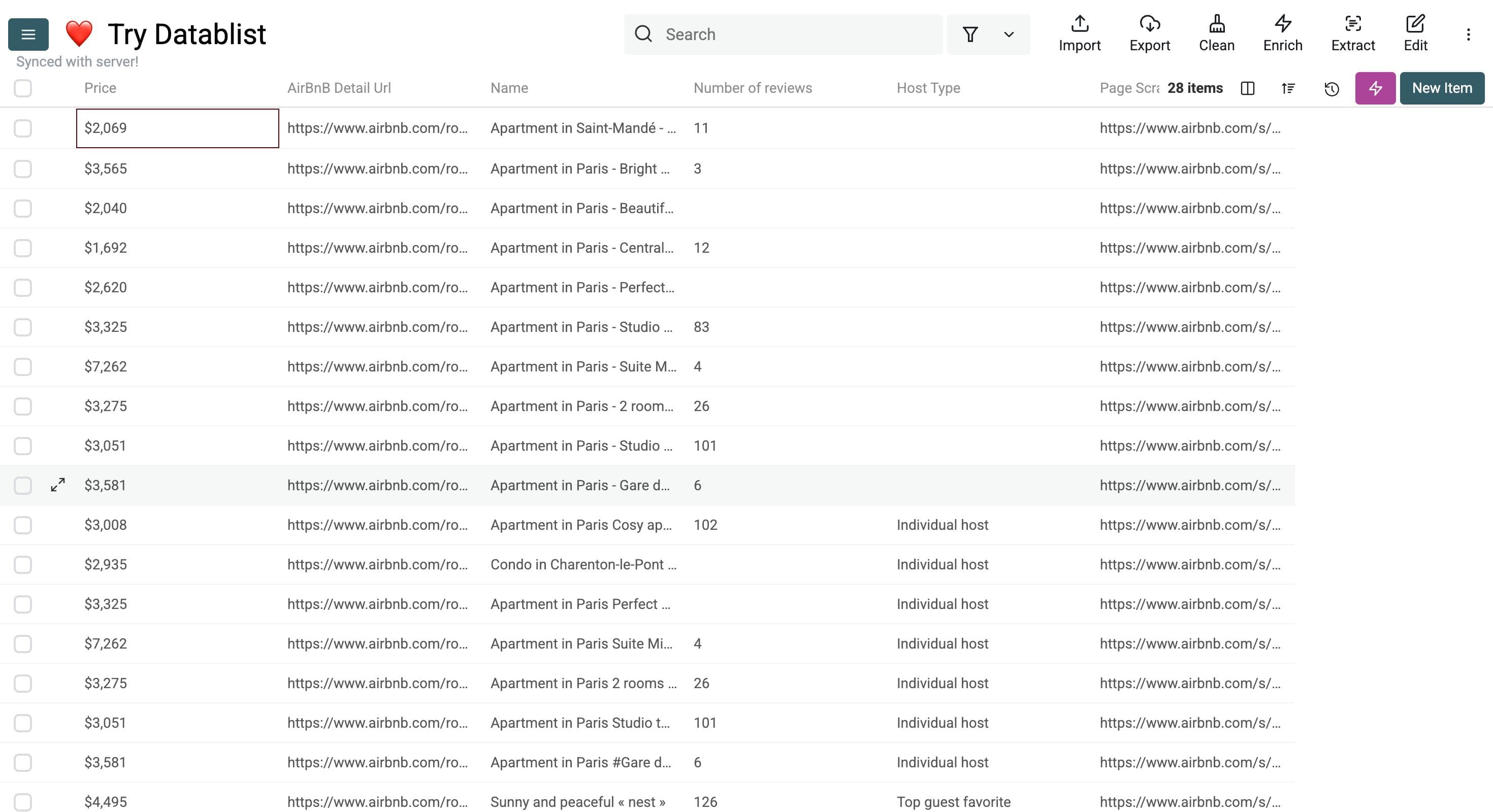 AirBnB Scraper, end results