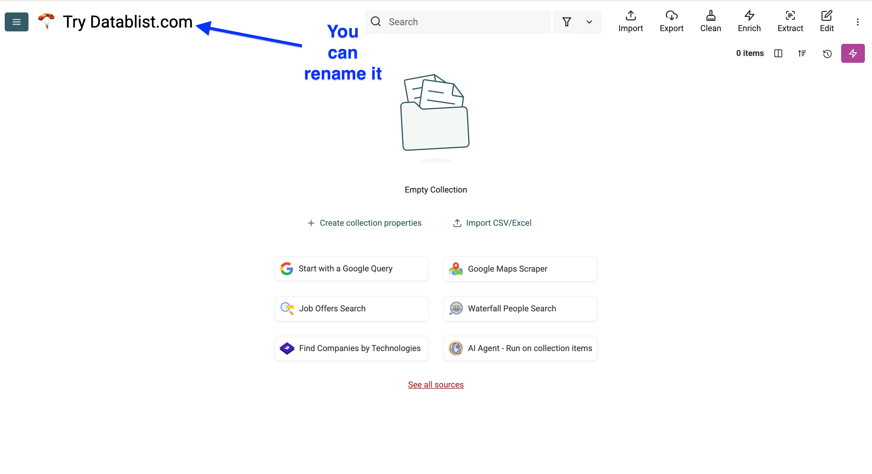Datablist empty collection
