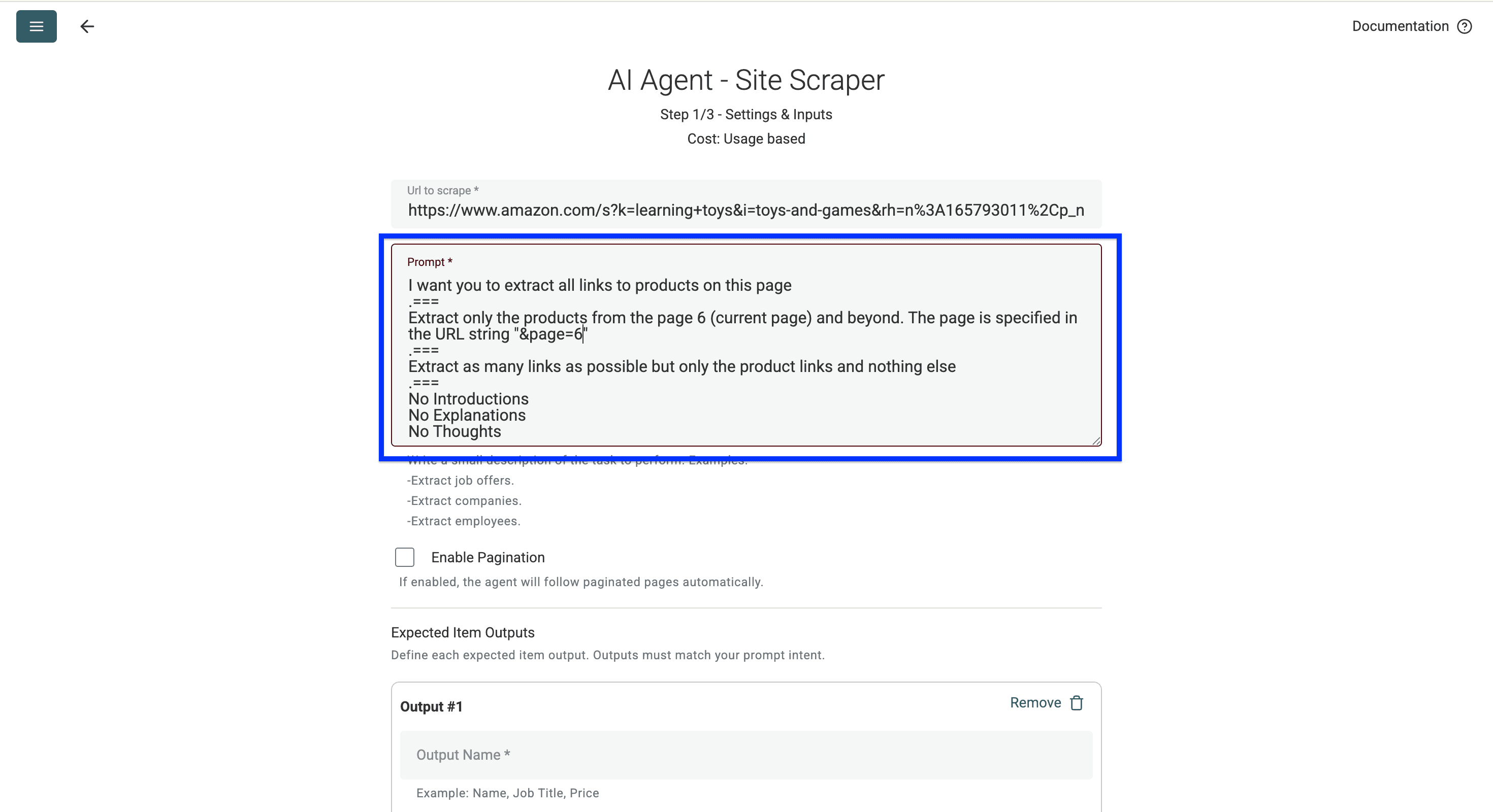 AI Agent prompt to scrape Amazon search results