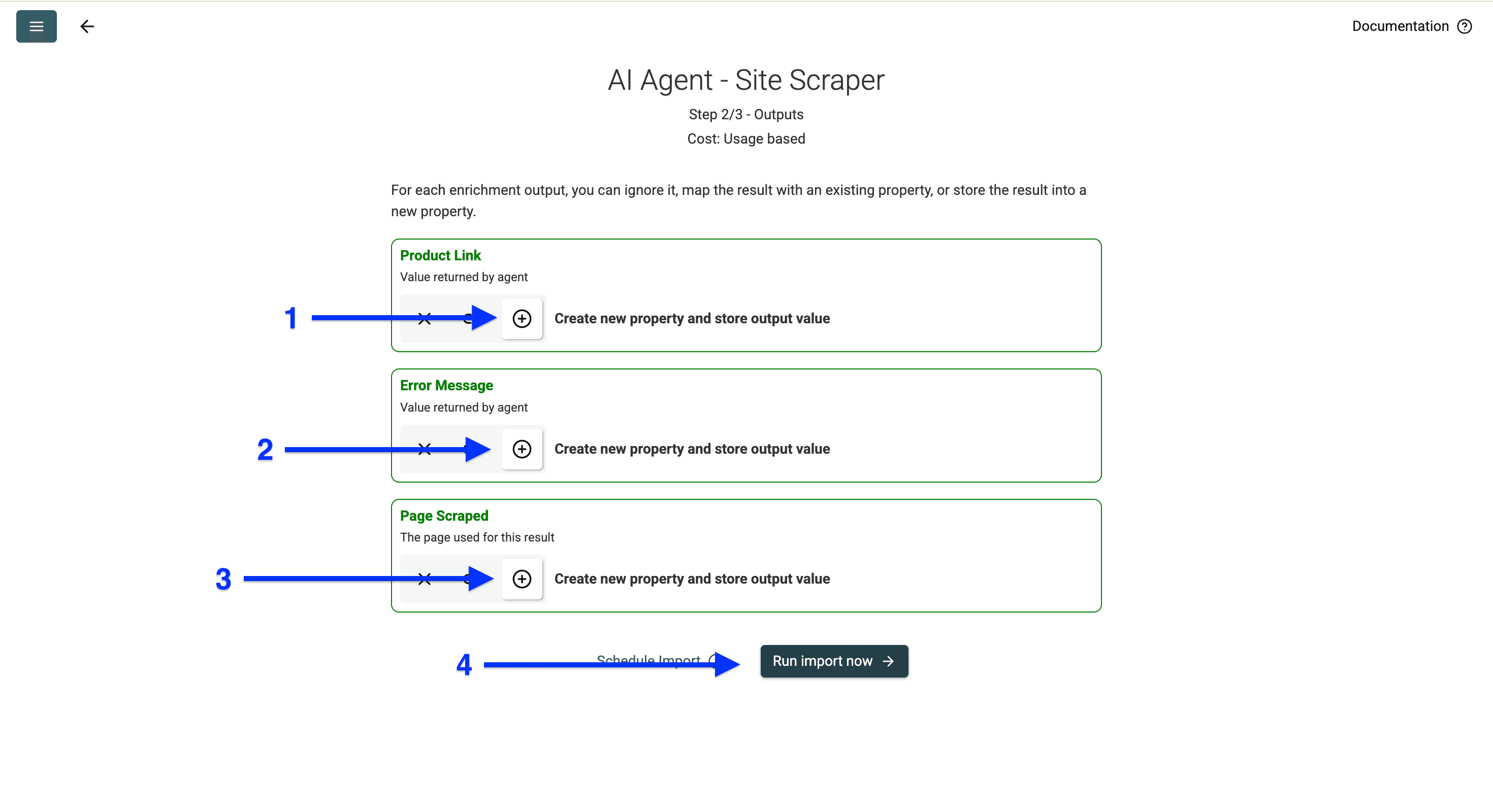 Column configuration of AI Agent to scrape Amazon search results
