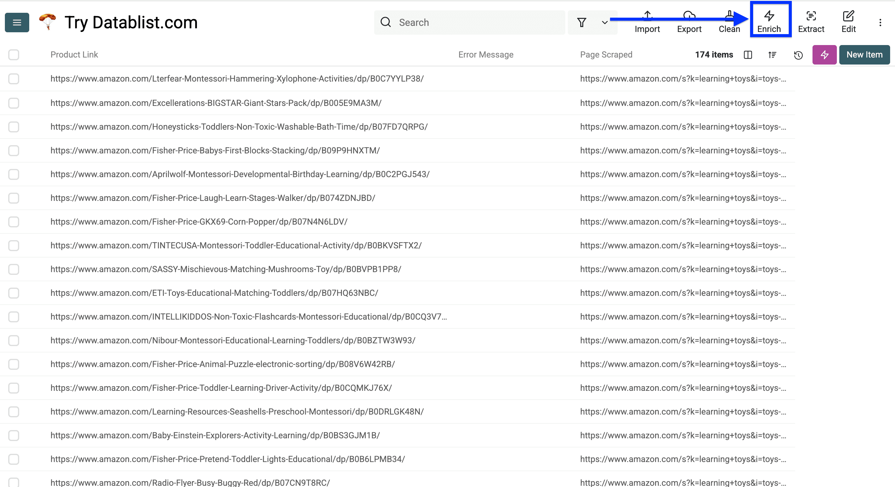 Datablist collection for scraping Amazon product details