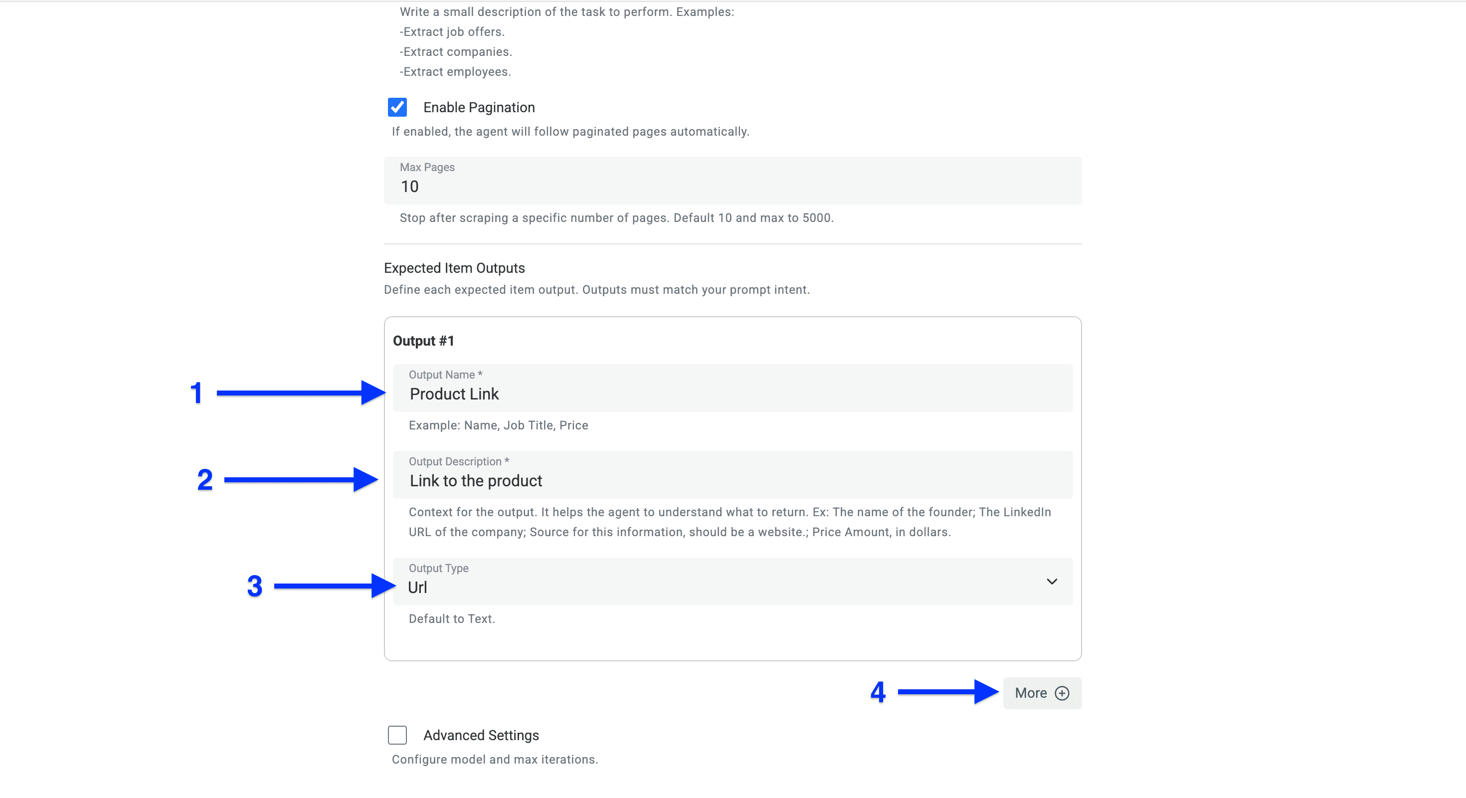Output configuration of AI Agent for scraping Amazon search