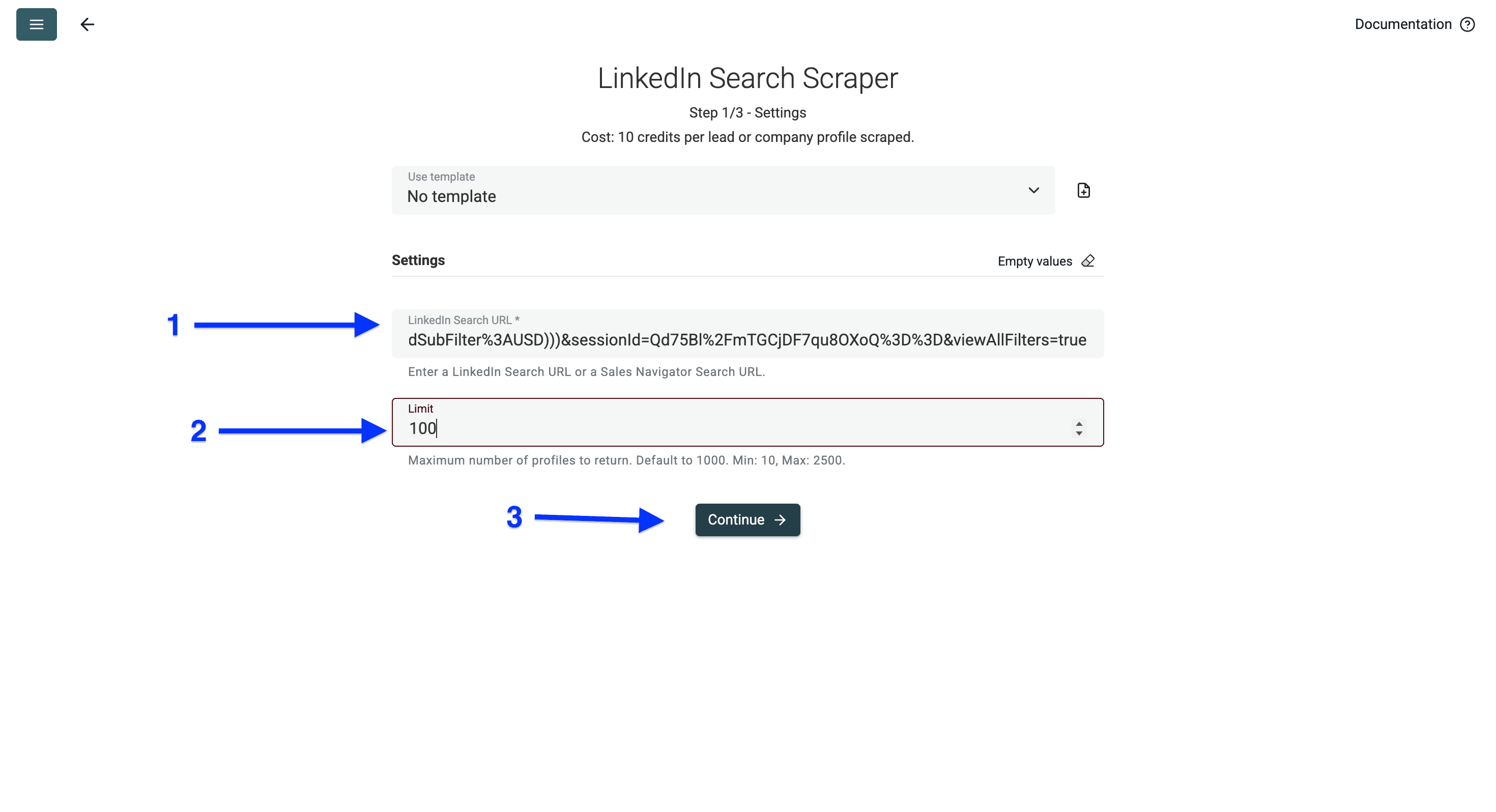 Configuration of Datablist’s LinkedIn Scraper