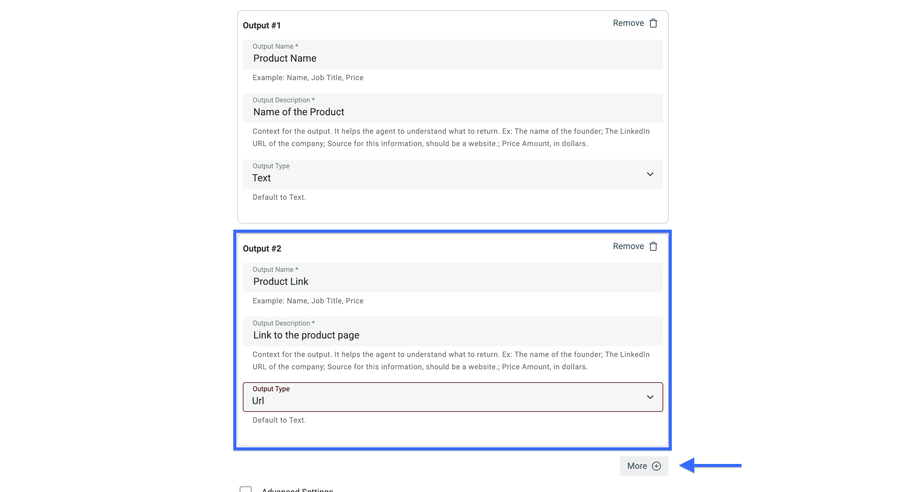 Create as many properties as you need to store your scraped product information